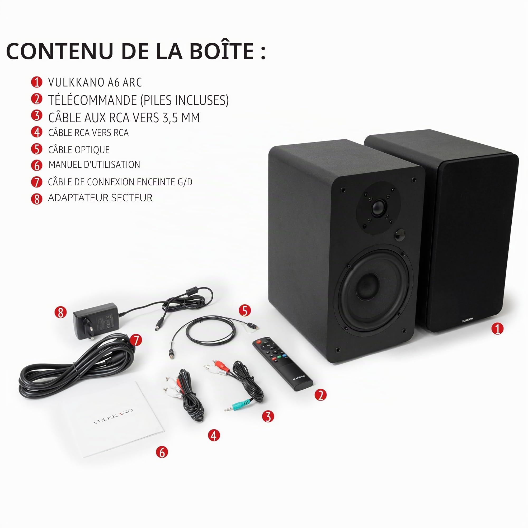 VULKKANO A6 Arc Eincente Amplifiée avec Woofer 6.5", Bluetooth 5.0, HDMI Arc, Optique, RCA, USB, Sortie Subwoofer, Eincentes pour Téléviseur, Couleur Marron