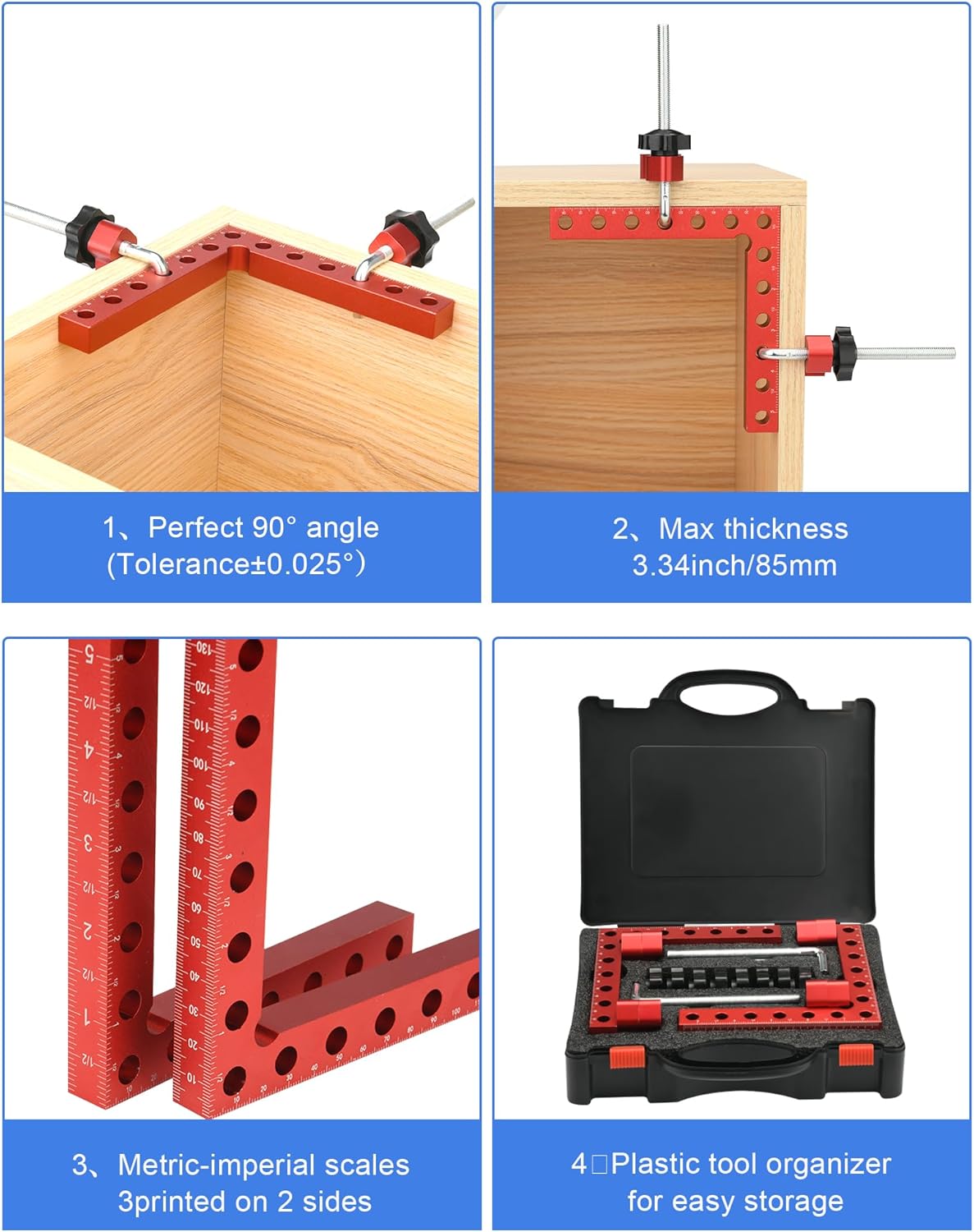 Corner clamps for woodworking, 4Pack 90 degree 5.5"x5.5" clamping squares for right angle positioning, woodworking square clamp tools for cabinet, picture frame, box, drawers