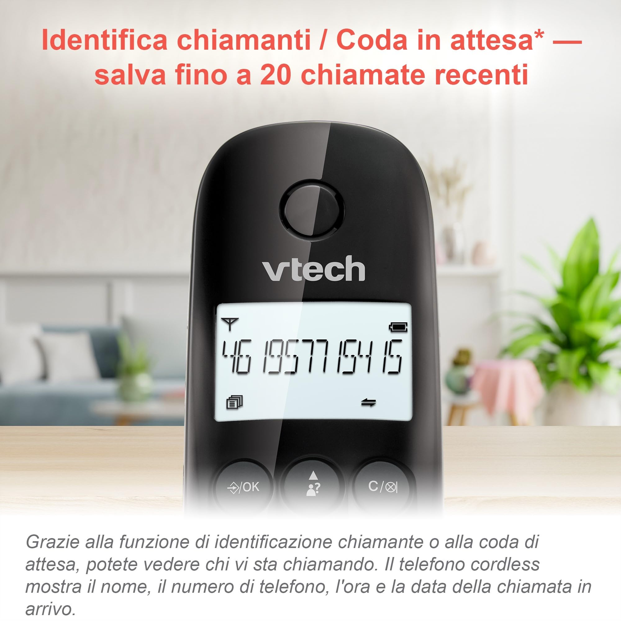 VTech CS1450 Telefono cordless DECT con segreteria telefonica, funzione vivavoce, blocco chiamate, identificazione chiamante/funzione di chiamata in attesa, display retroilluminato, modalità ECO