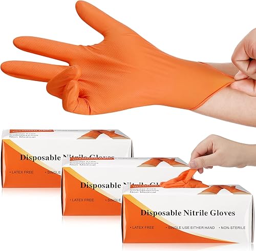 300 guantes de nitrilo desechables naranja de 8 mil guantes de nitrilo industriales resistentes de 8 mil guantes naranjas totalmente texturizados de