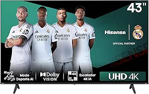 Hisense 43E6NT - UHD 4K,VIDAA Smart TV, 43 Pulgadas, Dolby Vision, Modo Juego Plus, DTS Virtual X, Control por Voz televisor, Doble Control de Volumen, Auto ordenación Canales TDT Nuevo 2024