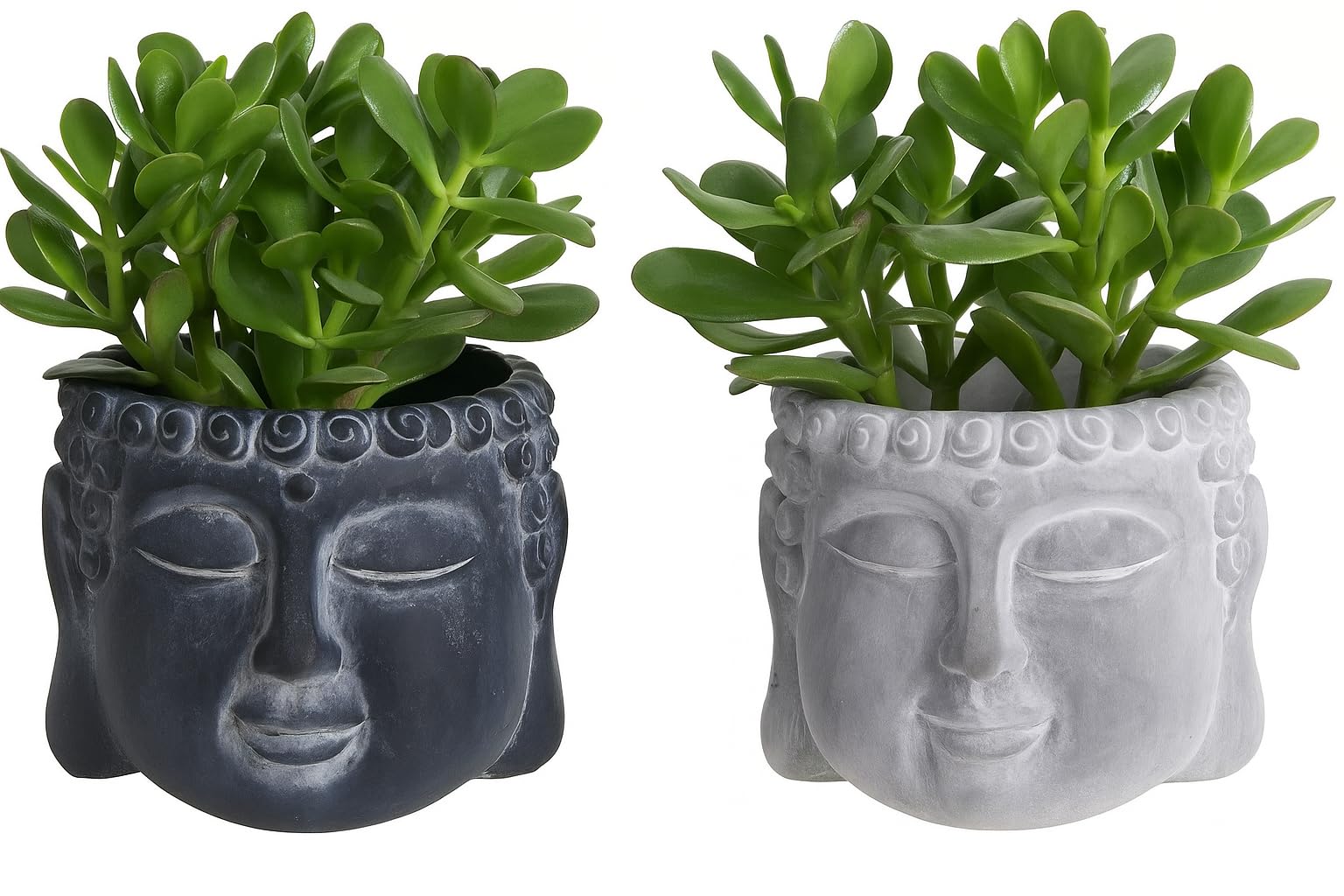 Muddy Hands Set of 2 Black & Grey Buddha Head Cement Planters Indoor Home Decorative House Plant Flower Succulent Cactus Herb Pot Cover Holder