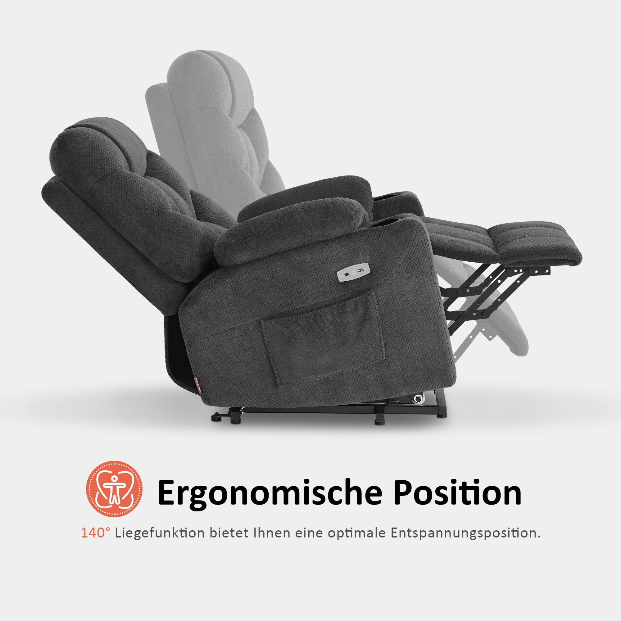 M MCombo Fauteuil TV avec Aide à la montée électrique, Fauteuil avec Aide à la montée, Fauteuil TV avec Fonction inclinable jusqu'à 140°, avec USB 7286