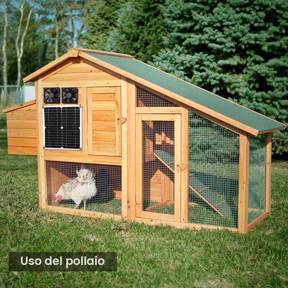 Kit di ventilatori a pannello solare, 12 W, resistente alle intemperie, con ventola CC per piccoli pollai, serre, capannoni, case per animali domestici, scarico finestre (doppia ventola)