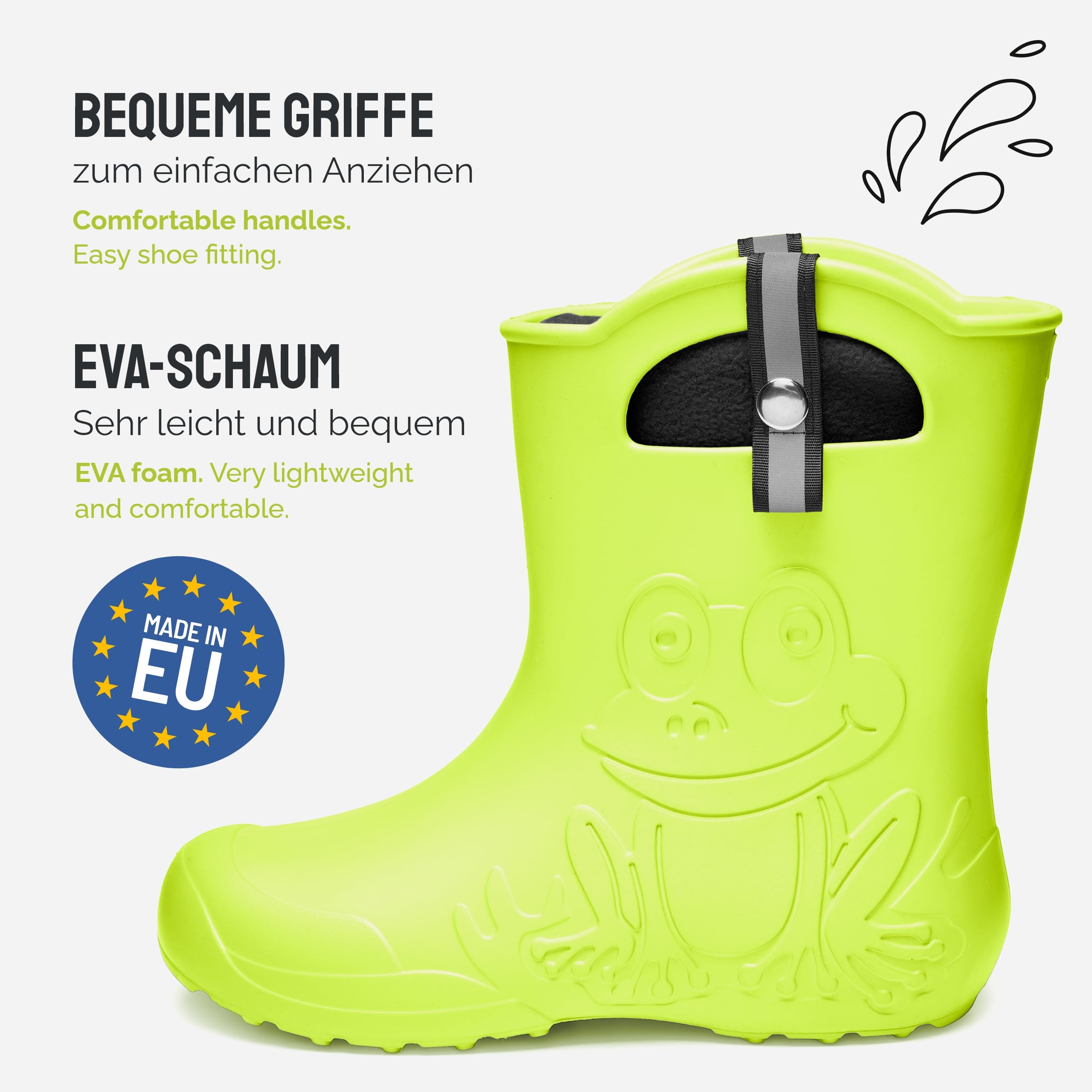 Ladeheid EVA Gummistiefel Damen warm gefüttert durch herausnehmbaren Innenschuh leichte wasserdichte Regenstiefel Griffe zum Anziehen rutschfeste Sohle LA-CA-23