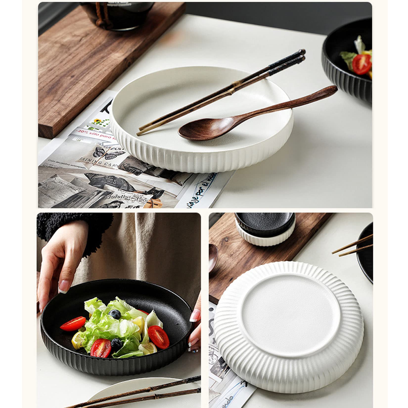 Set di Piatti in Porcellana, Piatto Fondo in Stile Glassato, Fondo Antiscivolo Resistente, Adatto per Feste, Festival, Matrimoni, Compleanni, Raduni,Bianca,8in