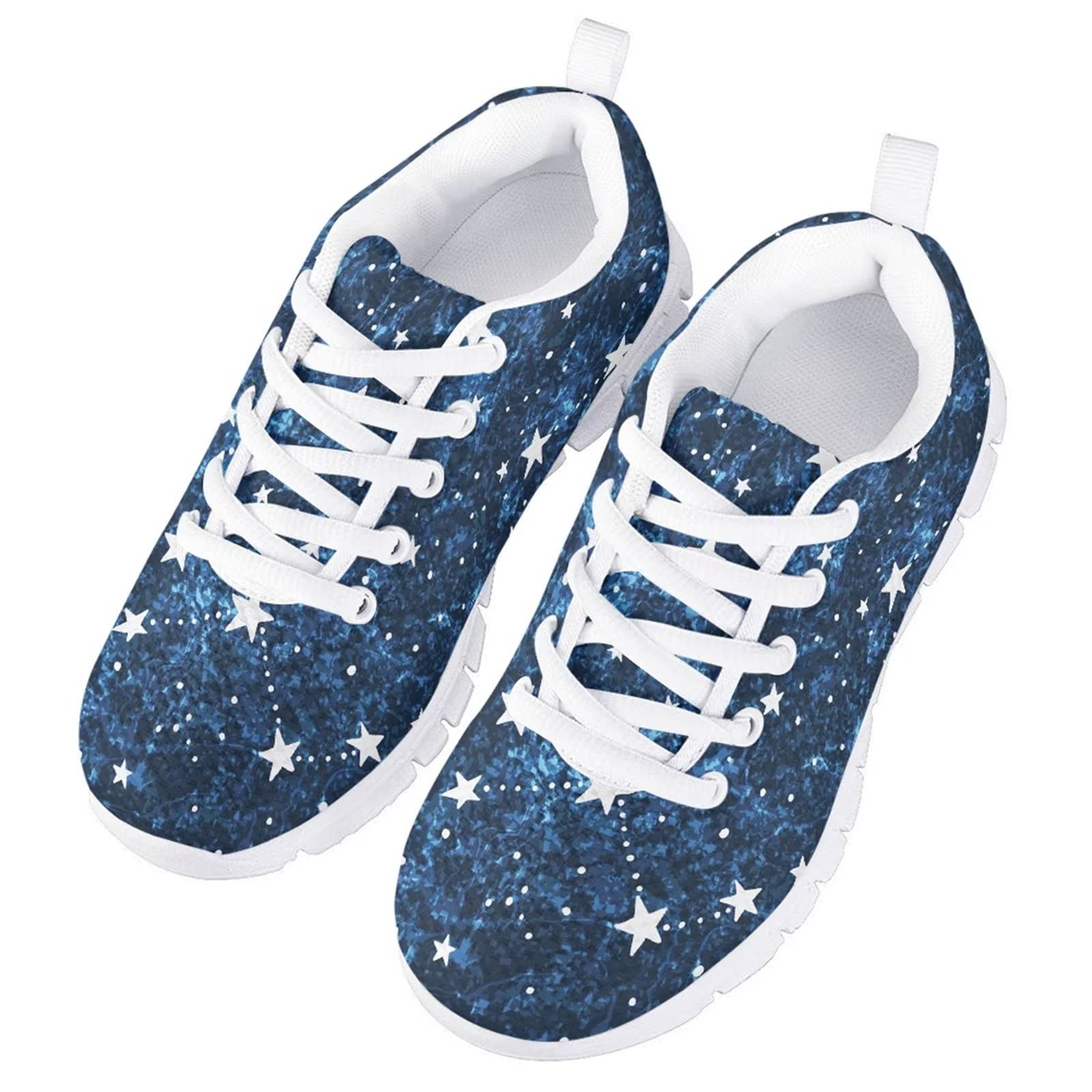 Zapatillas de deporte para niñas Comfort Mesh Transpirable con cordones Zapatos de suela blanca, Star Galaxy, 33 EU