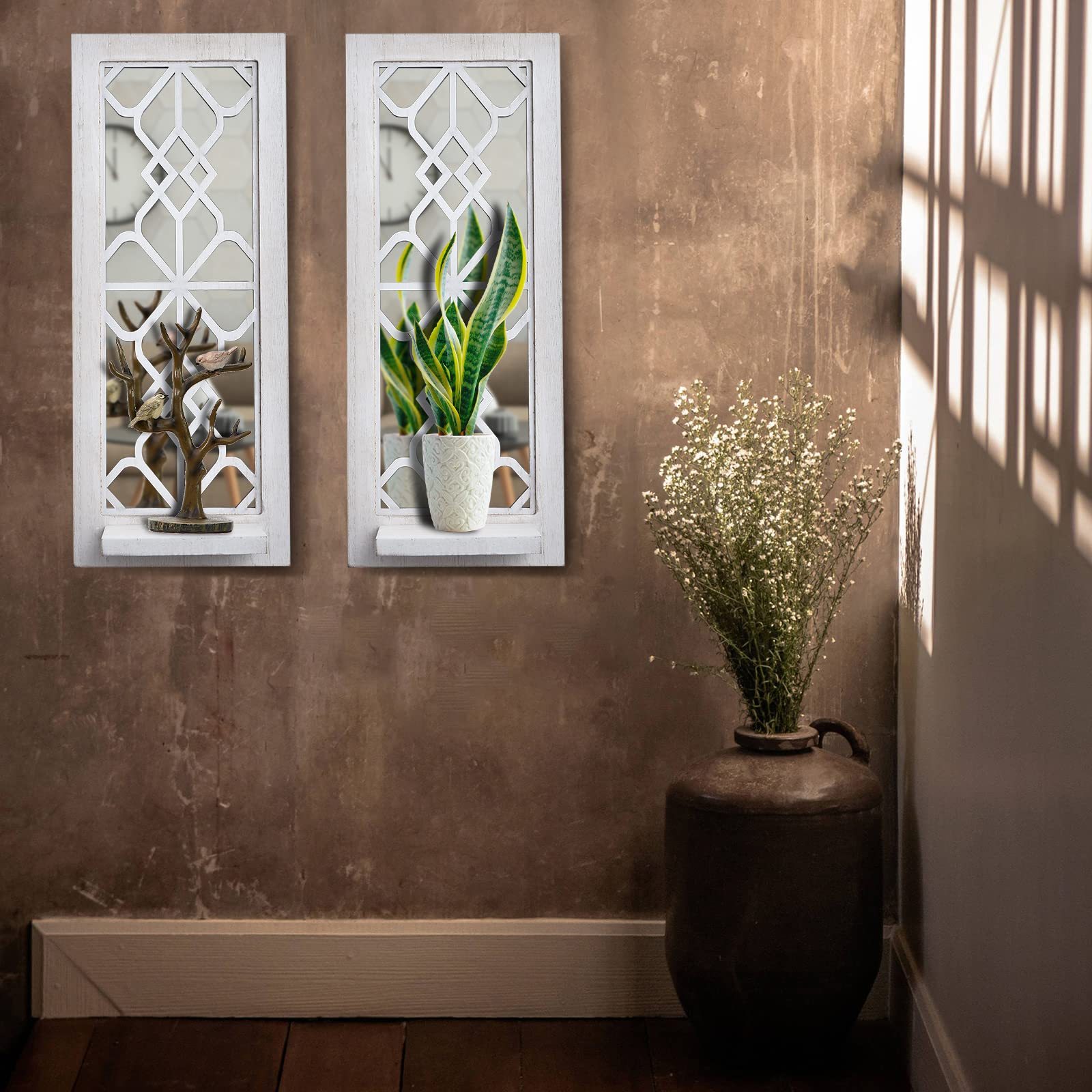 Pibeyer 2 Set Rustic Candle Holders Wall D??cor Farmhouse Candle Sconces Wood Decorative Wall Art(Distressed White)