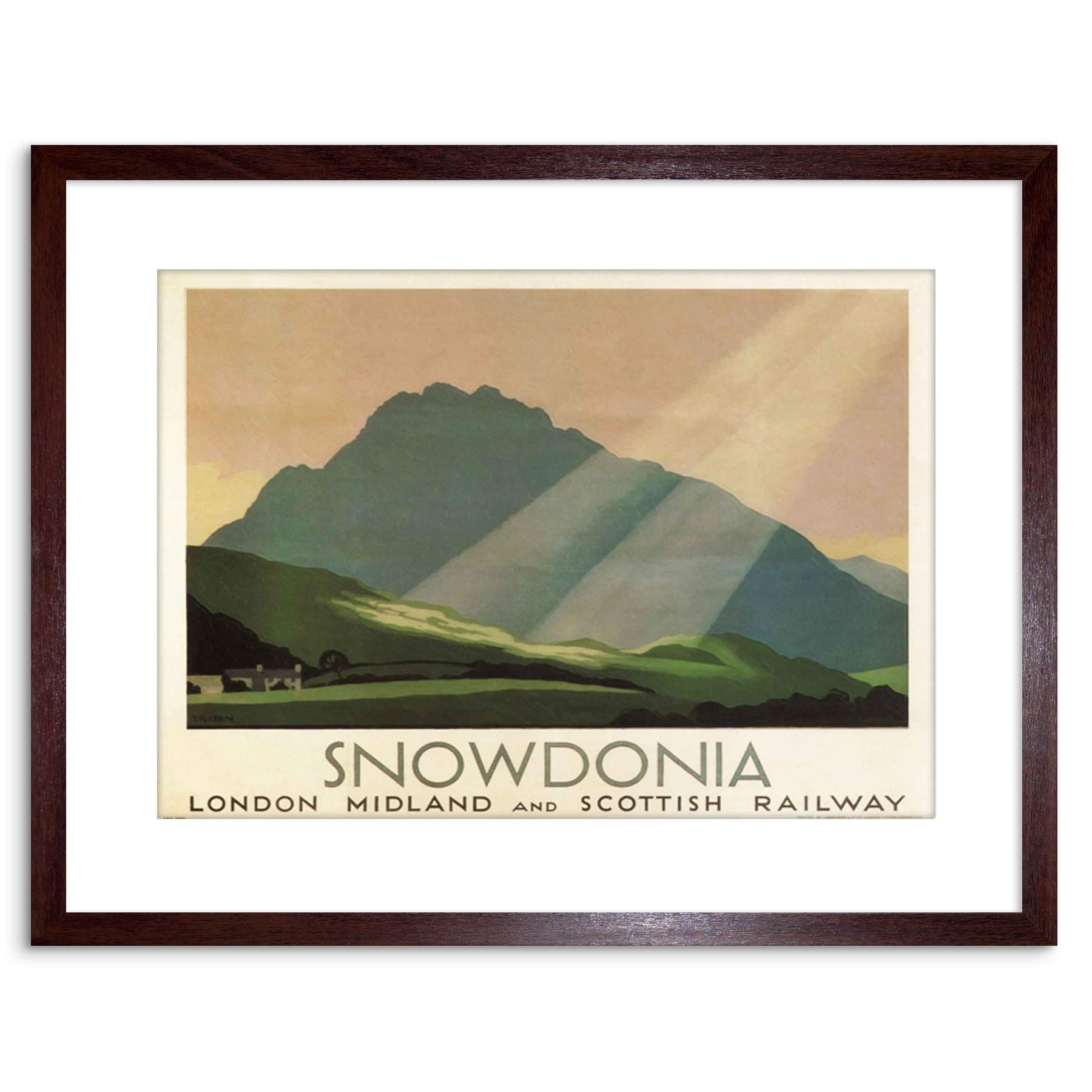 Wee Blue Coo TRAVEL AD RAILWAY RAIL SNOWDONIA WALES MOUNTAIN SUN FRAMED PRINT F97X6885