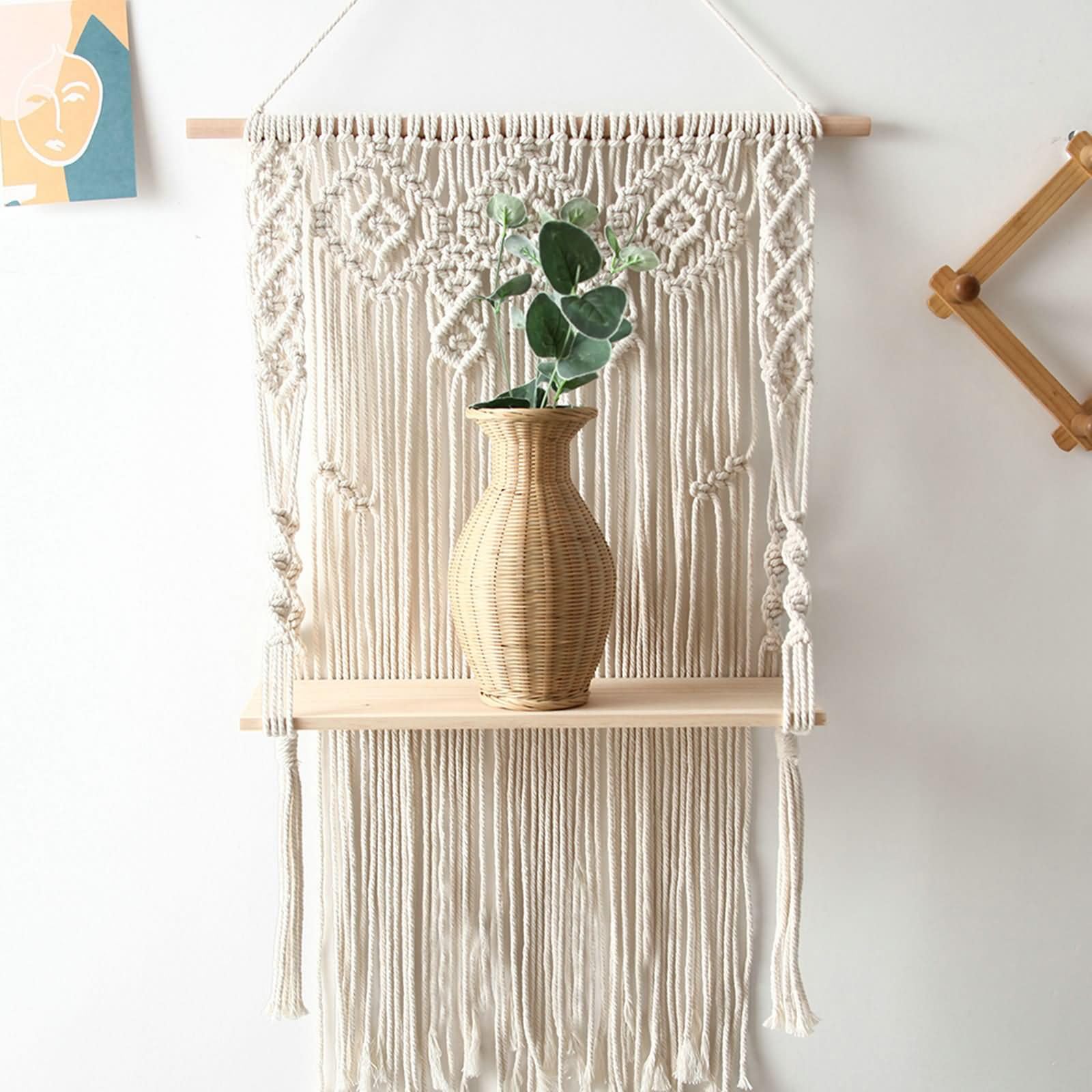 Tenture murale macramé 50x65cm avec planches de rangement KnSam - 6