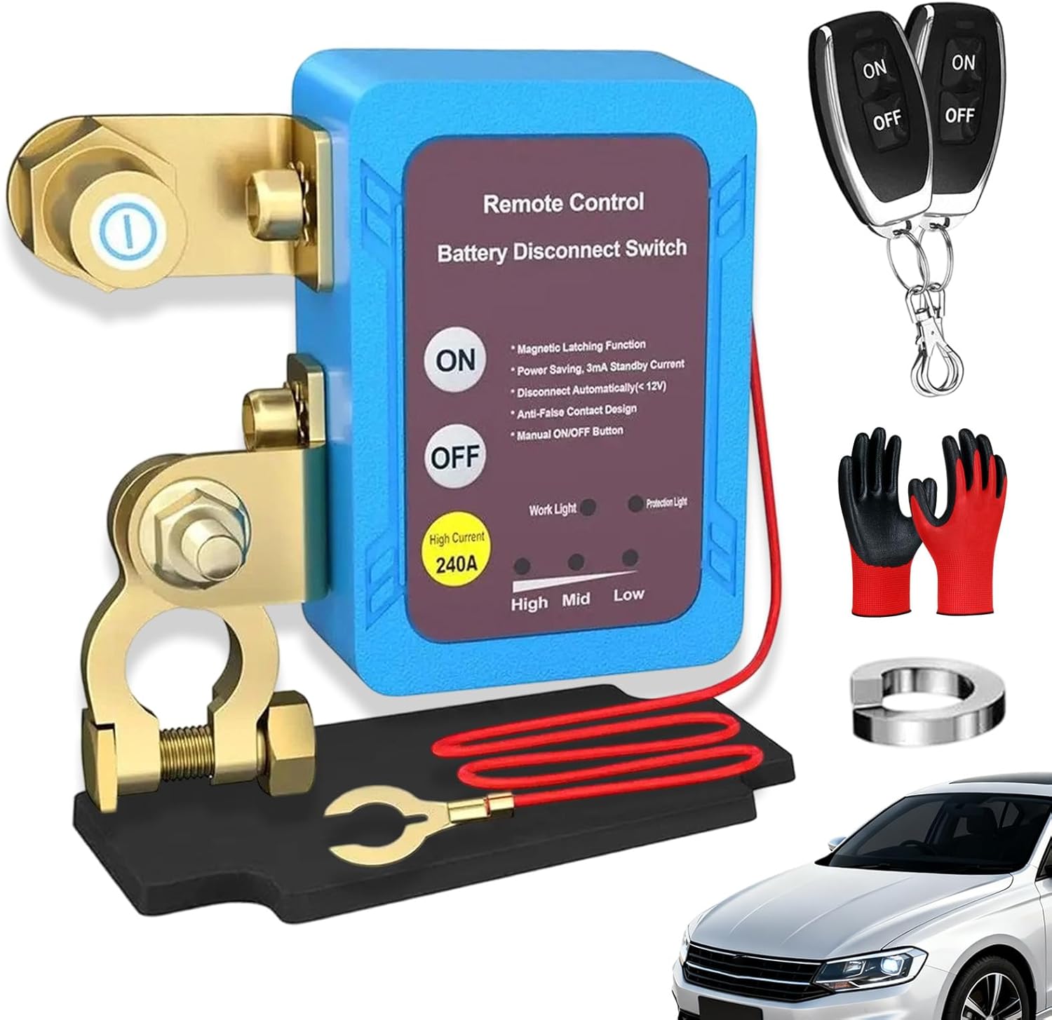 Remote Control of car Devices for Anti-Theft Safety, Remote Control Battery Disconnect Switch, Smart Voltage Car Kill Switch Anti-Theft Controller for Car, Truck, RV, 12V, 240A (12V-1)