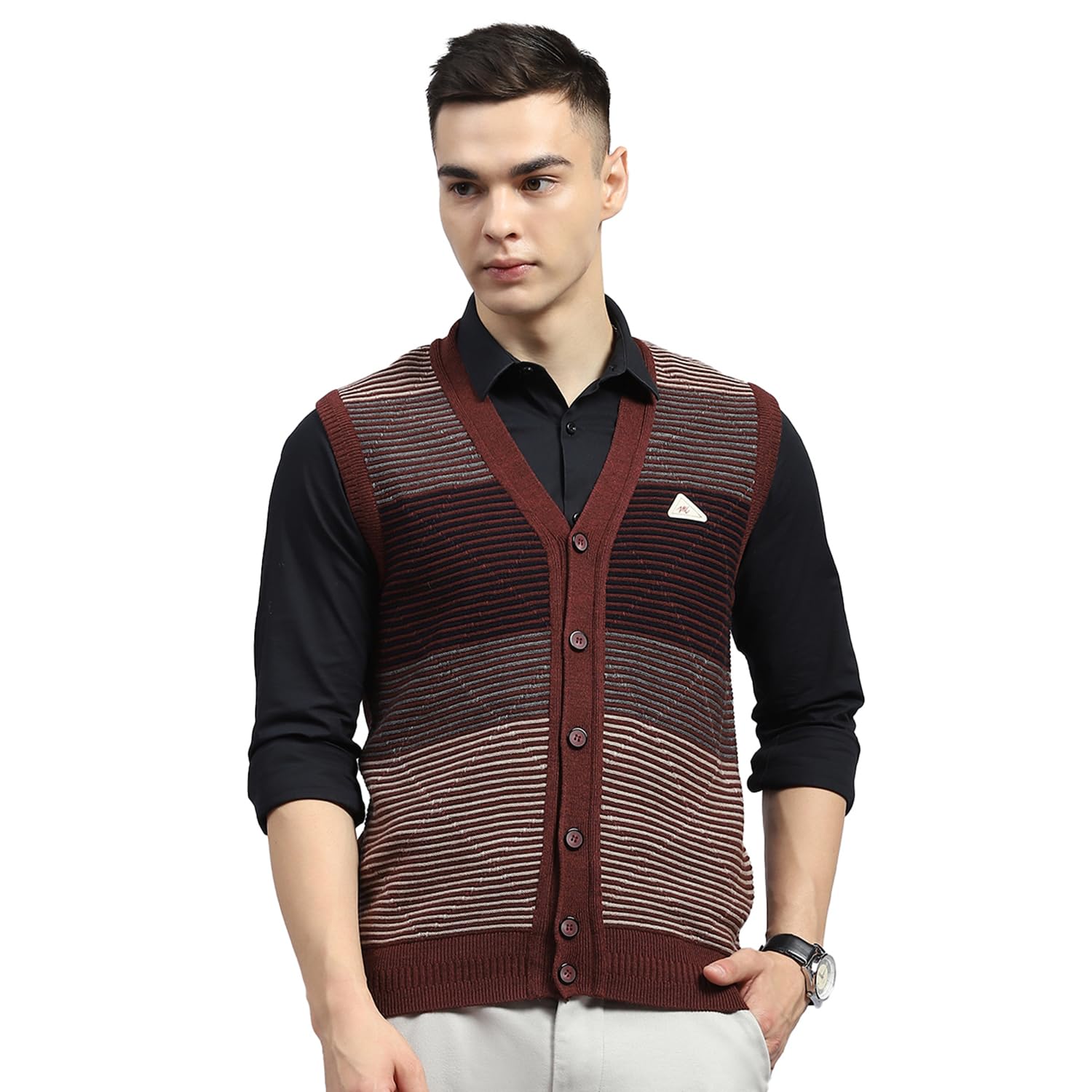 Mens Striped V Neck Sleeveless Cardigan (1243371SC)