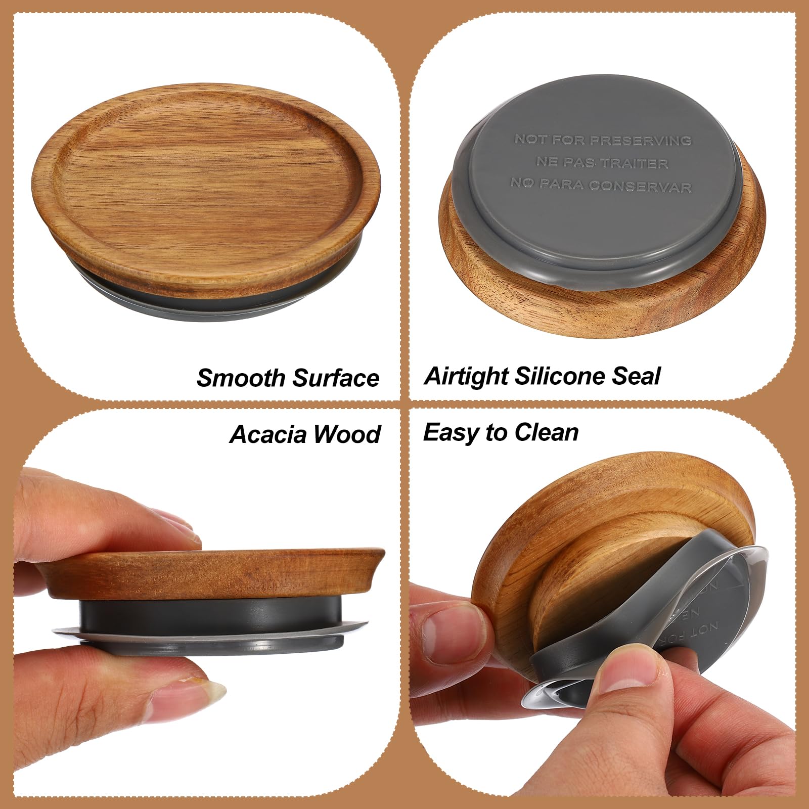 PATIKIL Regular Mouth Mason Jar Lids Wooden Storage Canning Jar Lids Ball Jars Wooden Lids with Airtight Silicone Seal Ball Wooden Lids for Mason Jars (12 PCS) - Image 3