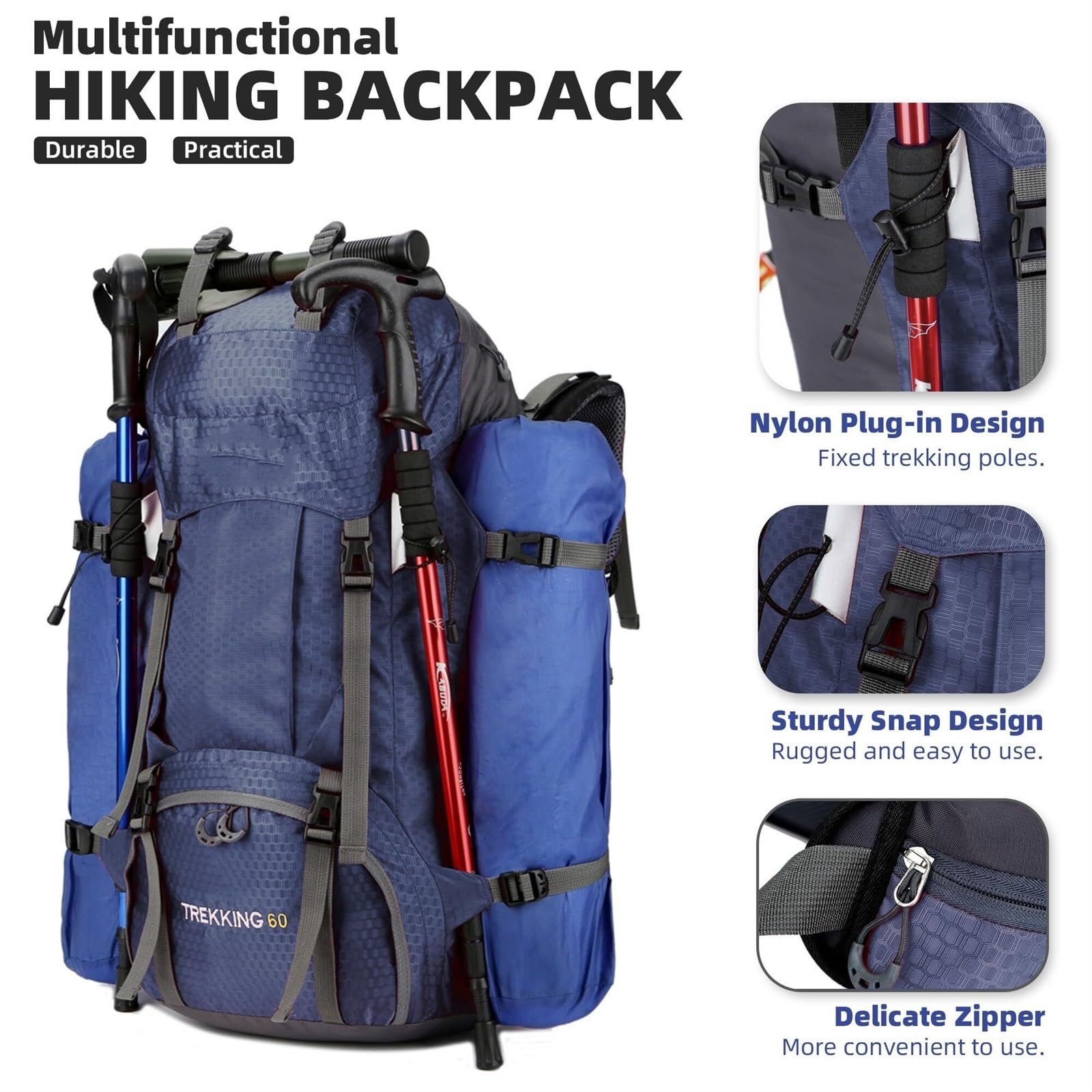 Plecak Turystyczny Plecak Trekkingowy 60L Plecak Turystyczny Plecak Turystyczny Dla Mężczyzn Wspinaczka Na Świeżym Powietrzu Torba Alpinistyczna(Navy)