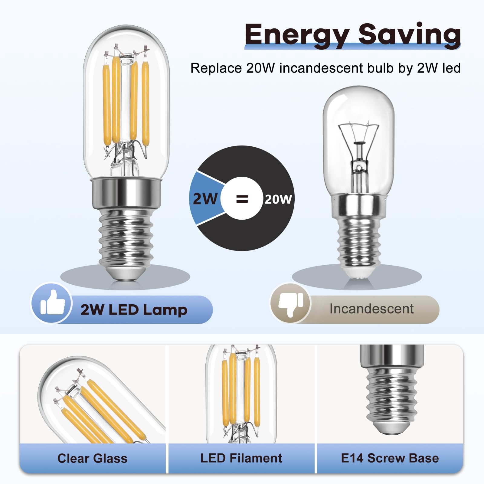 Lampadina LED E14 2W Per Frigorifero - Luce Calda 2700K - Set Di 2 - Non Dimmerabile - Foto 6