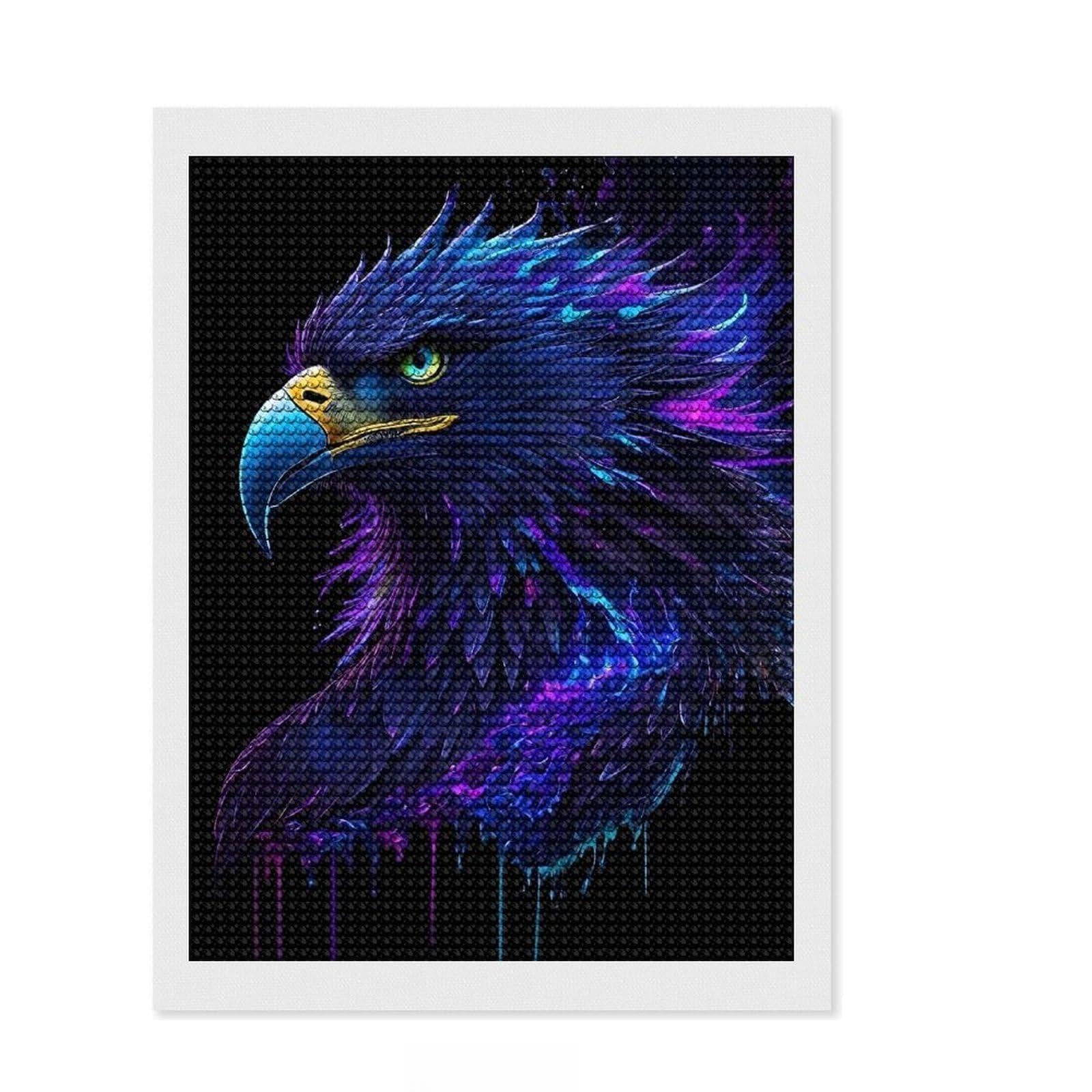 Junmoney Neon Eagle Portrait Diamond Painting Kit 12"x16", Full Kit Included, Calming Craft to Unwind, Office Decor, Gift Idea, Easy to Enjoy