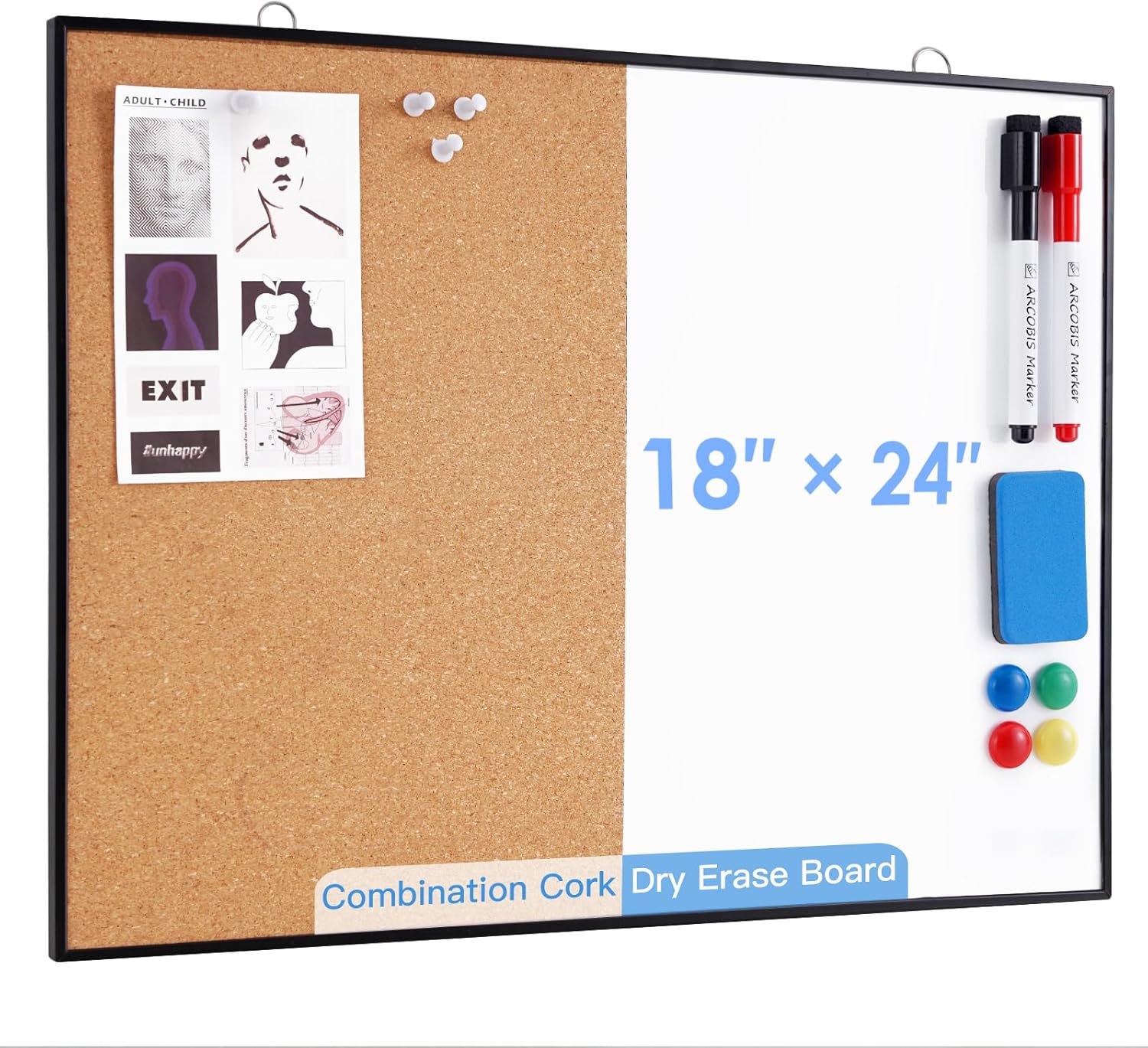Dry Erase Cork Board Combo, ARCOBIS 24"X18