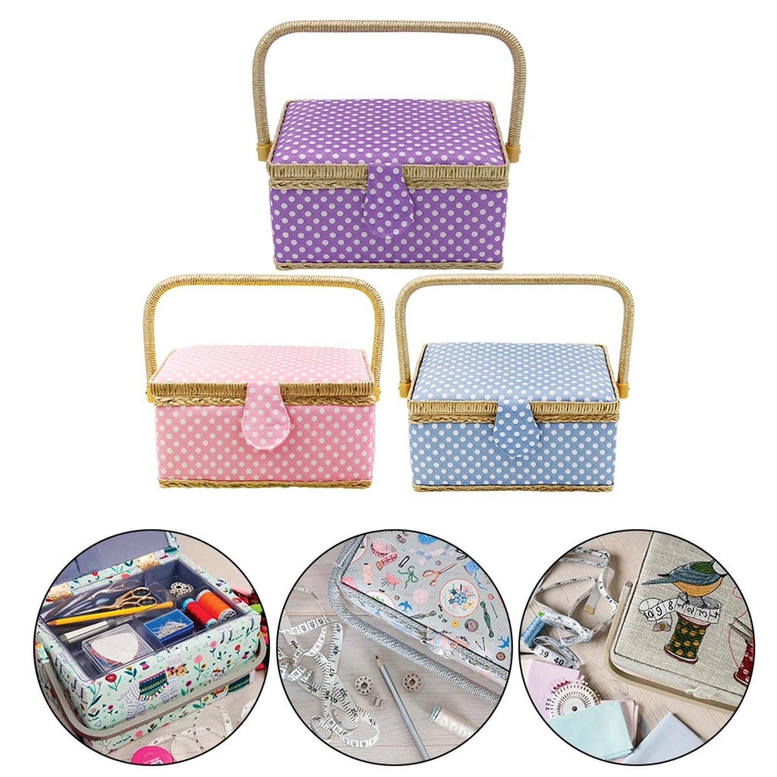 Scatola for kit da cucito Kit Porta accessori Cesto portaoggetti Tessuto in poliestere Capacità sufficiente(Purple)