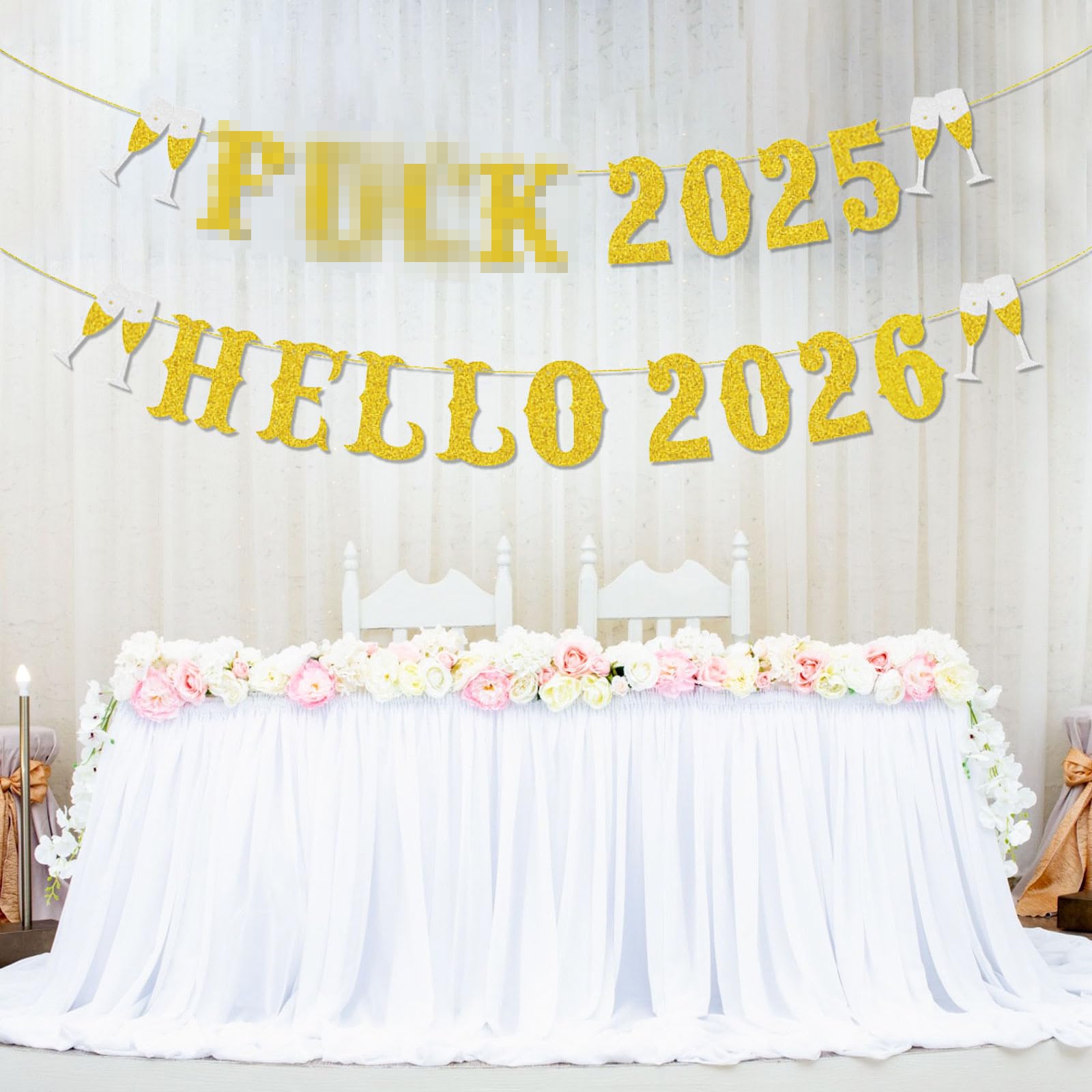 Happy New Year Banner for New Years Eve Decorations 2026,Nye Banner with Hello 2026 Sign - Image 3
