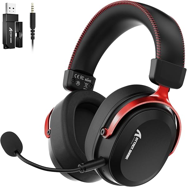 ATTACK SHARK L30PRO Wireless Gaming Headset, 7.1 Surround Sound, EQ Modes, 50mm Drivers, Tri-Mode Connectivity, 1100mAh Battery, Over-Ear Headset with Detachable Noise-Cancelling Mic for PC -Red - 1