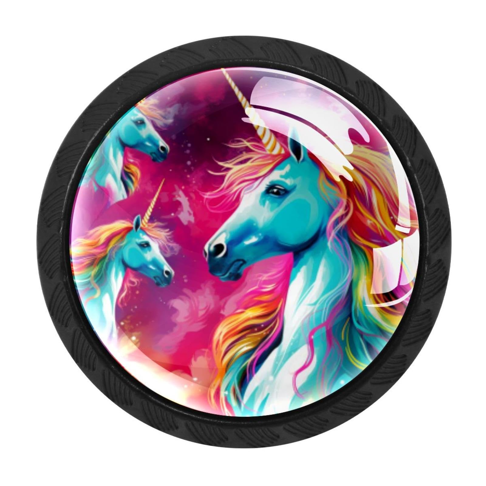 Chenzzzz Multicolored 08 4 Pieces Rainbow Unicorn Drawer Knobs, 35Mm Black Cabinet Knobs, Drawer Pulls And Knobs, Dresser Drawer Knobs, Cabinet Hardware Kitchen Cabinet Knobs
