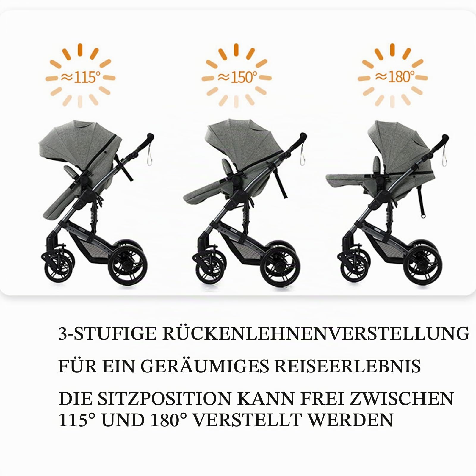 3-in-1 Baby Kombikinderwagen, Babywanne, Sportwagen und Autositz, for 0-36 Monate Babys (Schwarz)