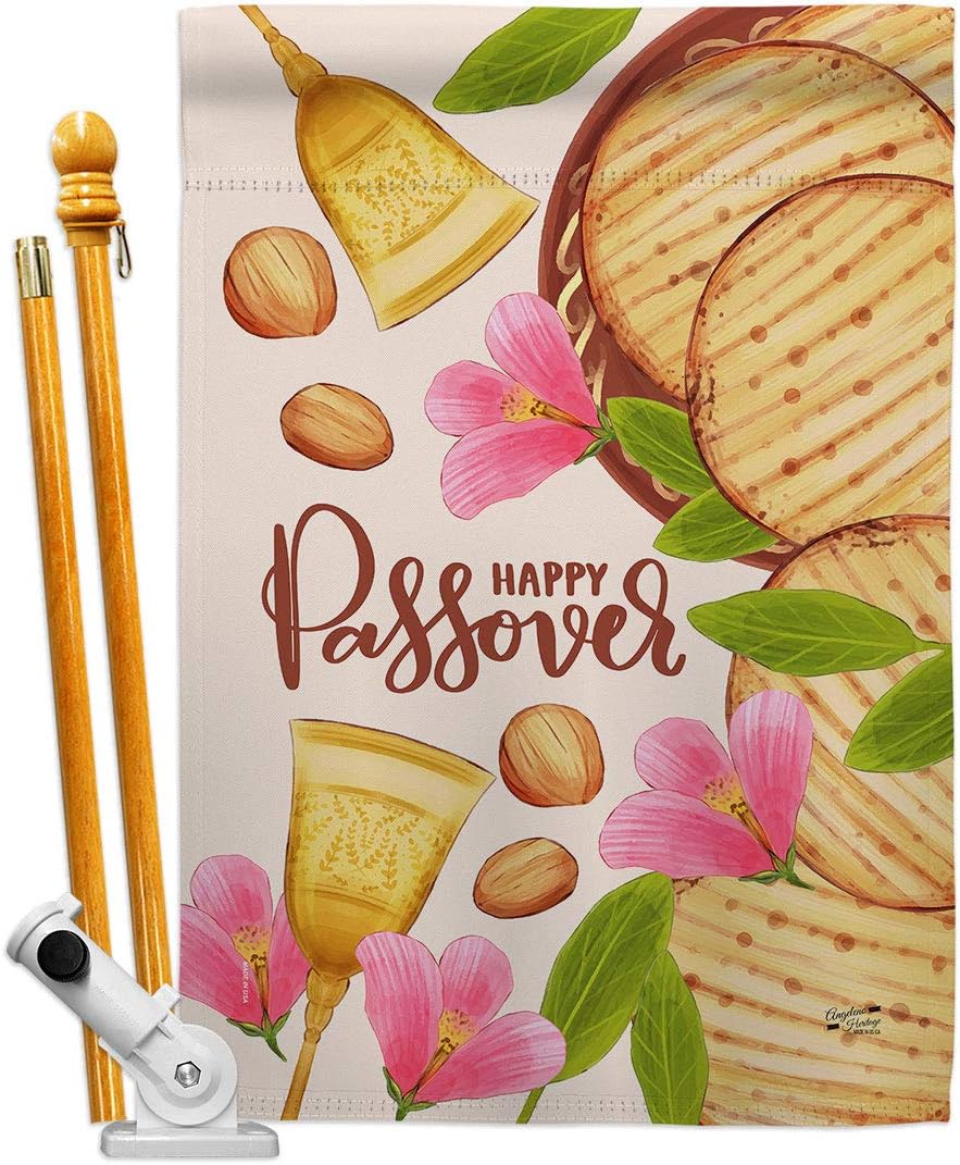 Happy Pesach House Flag Religious Passover Wine Celebration Festival Holiday Jewish Hanukkah David Small Decorative Gift Yard Banner Made In USA 28 X 40