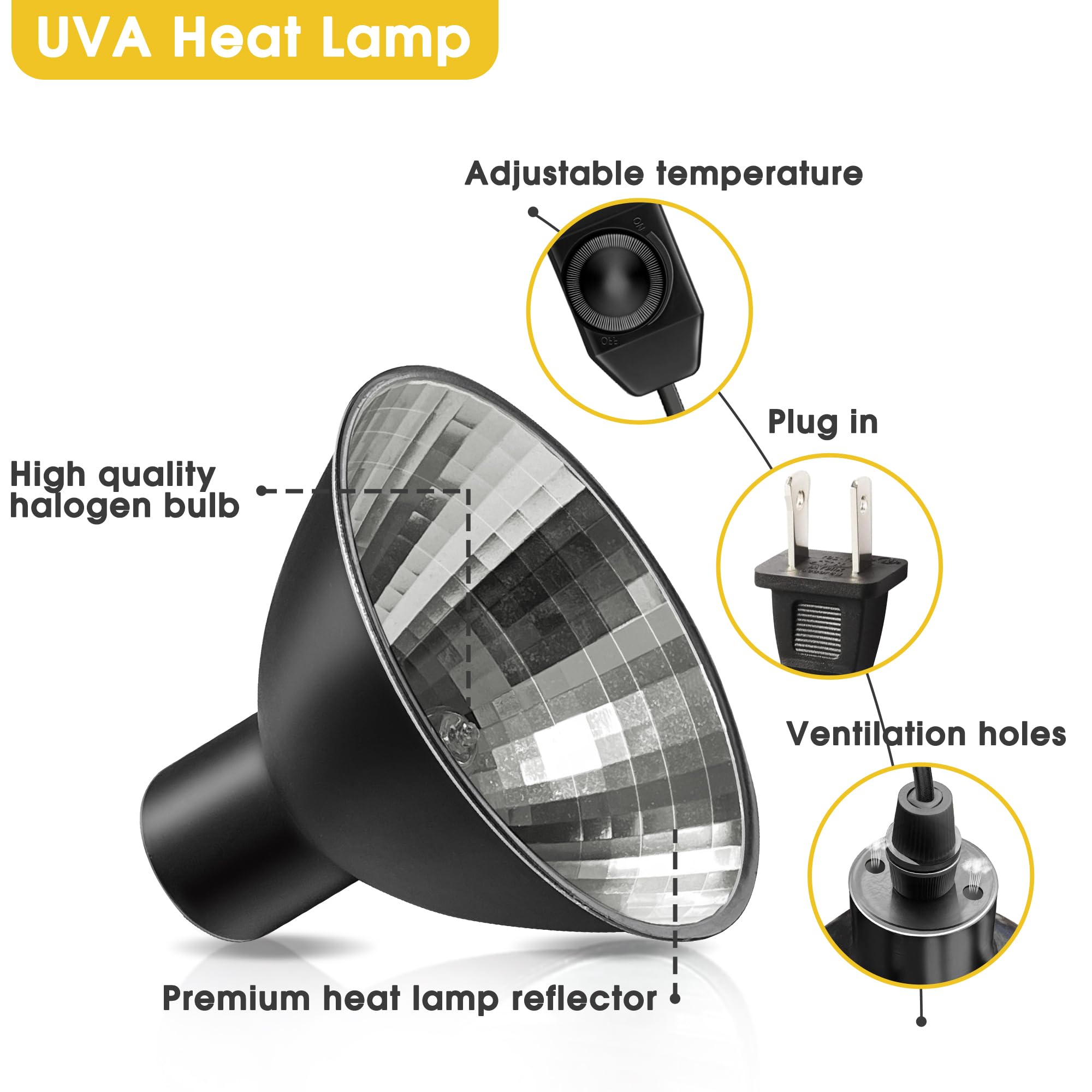 Briignite Reptile Heat Lamp 50W G9 Halogen Heat Bulb & Dome Reptile Light Fixture, Aluminum Reflector, UVA Basking Light for Reptiles, Dimmable Heat Lamp for Chicken Turtle Snake Gecko Lizard - image 4