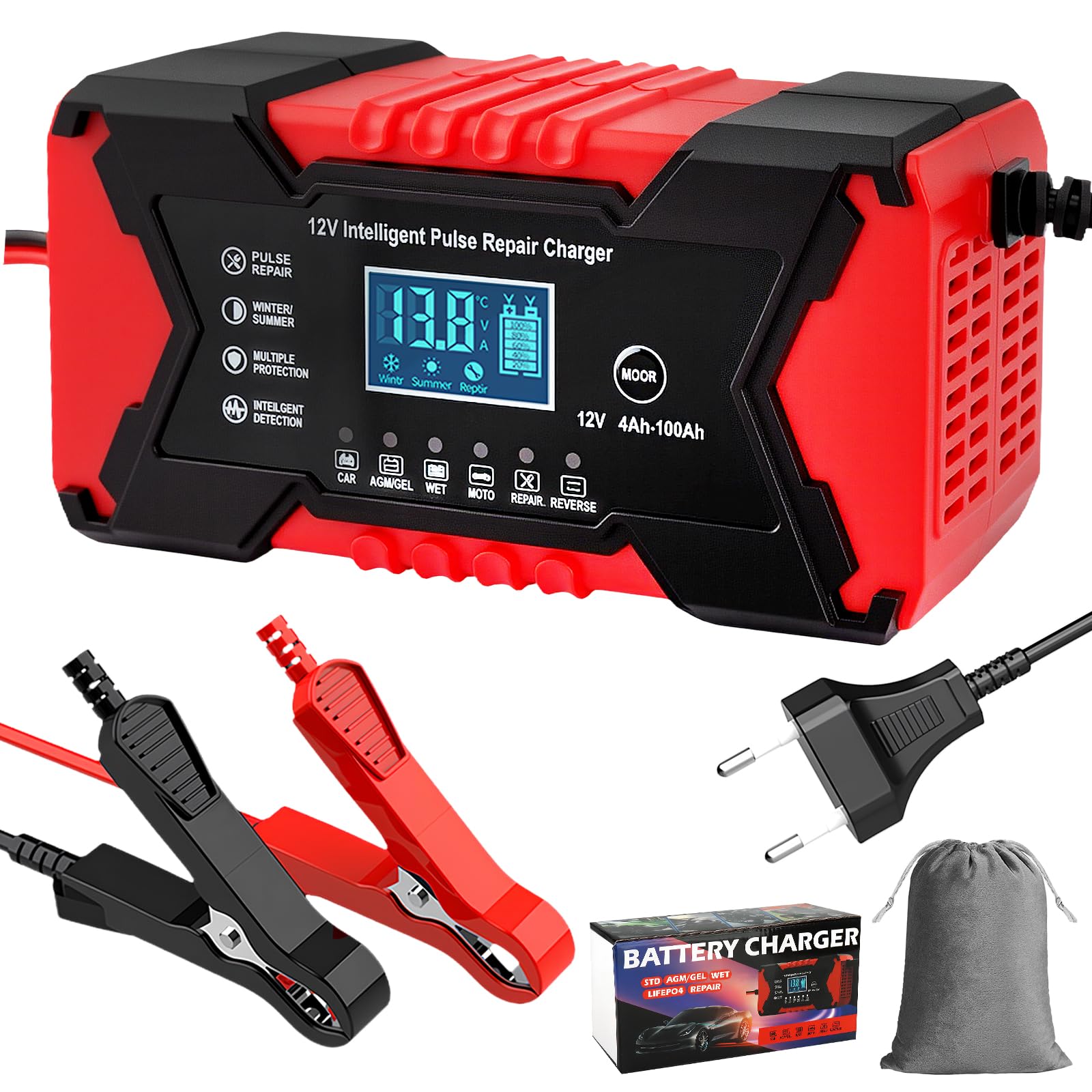 UCAMP 12 V 6 A inteligentny samochodowy konserwator akumulatora, automatyczna kompensacja temperatury, funkcja naprawy akumulatora, do samochodu, motocykla, ciężarówki, kosiarki, łodzi, AGM Gel Wet