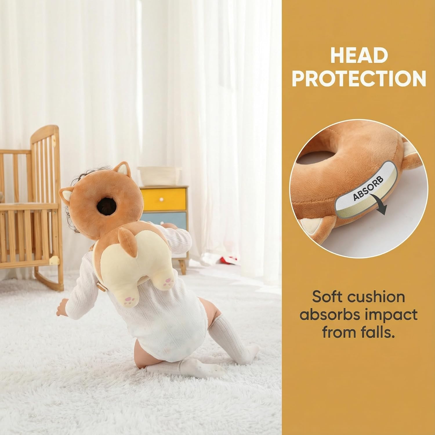 Baby Head Protector Backpack - Soft & Lightweight Fall Cushion Backpack for Toddlers Walking and Crawling(Corgi) thumbnail