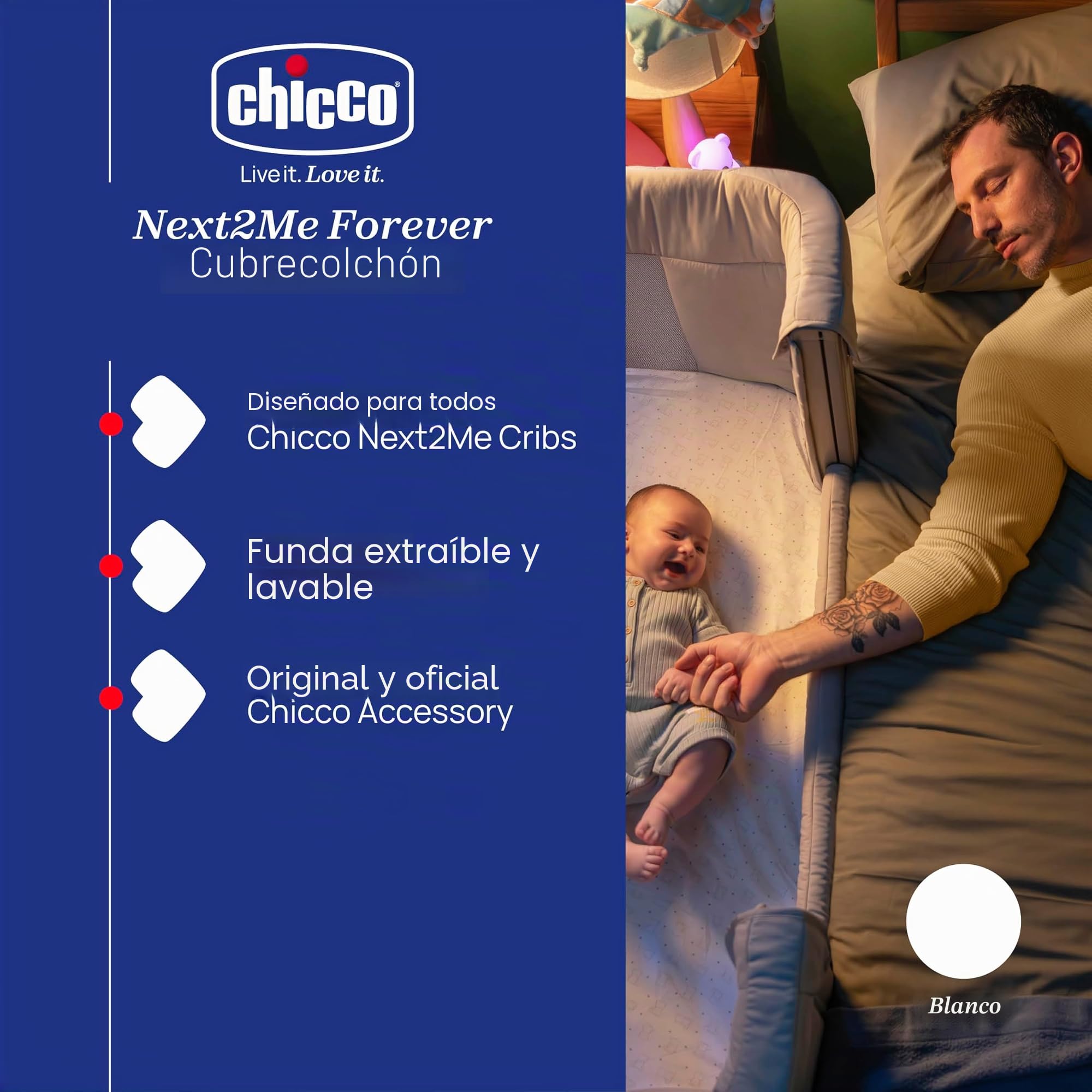 Chicco Next2Me Forever - Funda de colchón antialérgica Original y Oficial, Hecha de algodón Extra Absorbente, fácil de Limpiar, Color Blanco