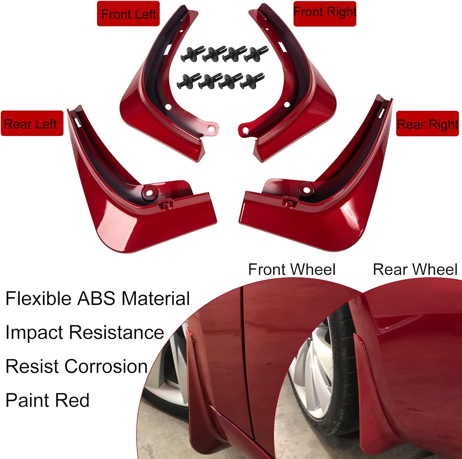 FASTCHE Mud Flaps for Tesla Model 3 2016-2023 Mudflaps Splash Guards Front Rear Fender Protection No Need to Drill Holes (Set of 4, Red)