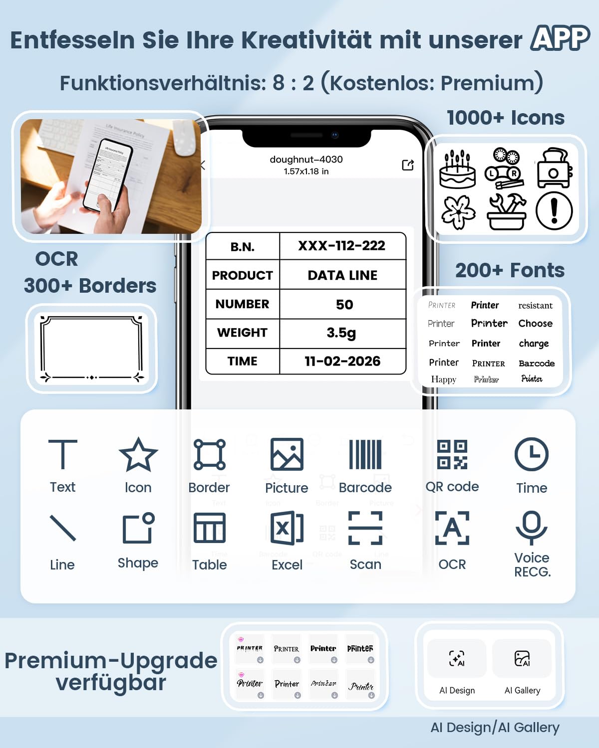 Phomemo M110 Etikettendrucker mit 3 Etikettenrollen, Beschriftungsgerät Selbstklebend für Telefon und PC, Bluetooth Etikettendrucker, Etikettiergerät für Zuhause, Büro und kleine Unternehmen