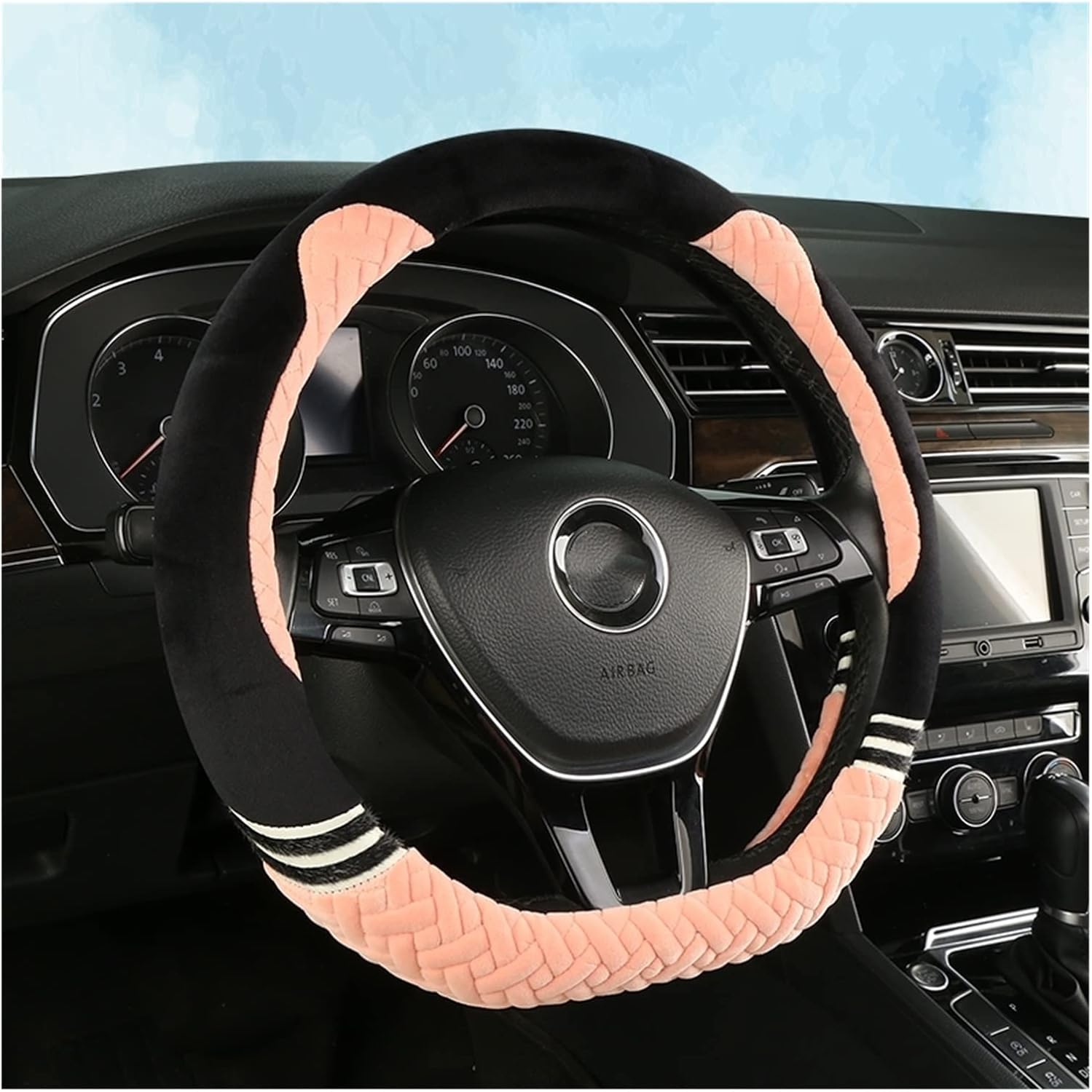 Car Steering Wheel Cover Set Car Steering Wheel Cover D Type Autumn and Winter Short Plush Durable Car Interior Gifts (Color : 1#)