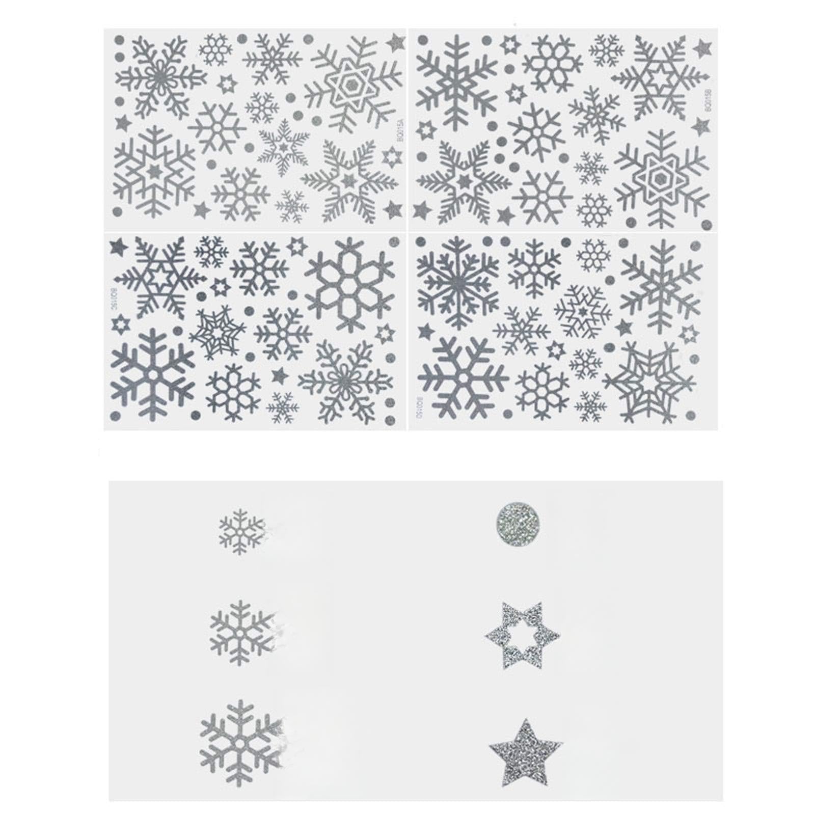 Christmas Window Stickers Reusable Clings Xmas 4Pcs Silver Snowflake