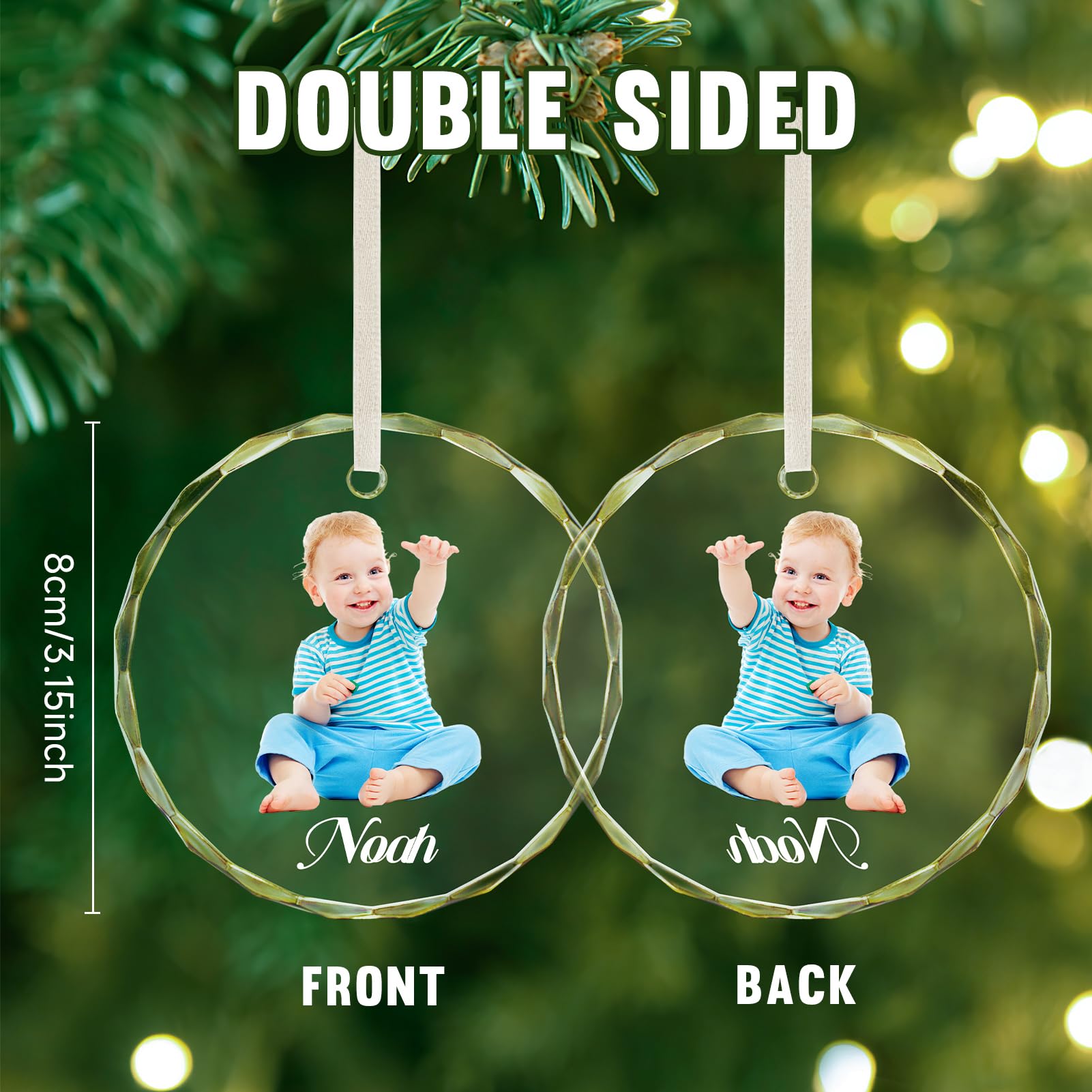 Condition photo showing New/Like New for Baby's First Christmas Ornament 2025, Custom Photo Name Ornaments for Christmas Tree Decorations, Personalized Gifts for New Parents Mom Dad, Newborn Girls Boys