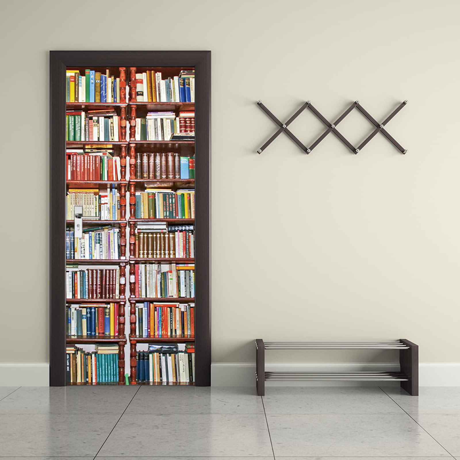 Papier Peint Porte 3D Sticker Bibliothèque Lueur Bougies - Trompe L'Oeil Adhésif Mural 83x204cm