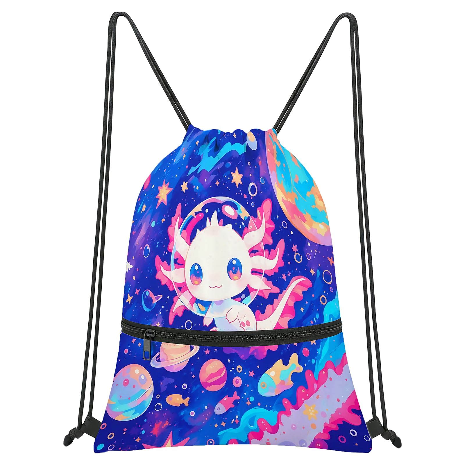 Axolotl Drawstring Bags, Waterproof Swim PE Bag for Women Girls, Cute Coquette Sports String Backpack, Large Capacity Draw String Bag Gym for School Swimming Travel Climbing Hiking Fitness Picnic