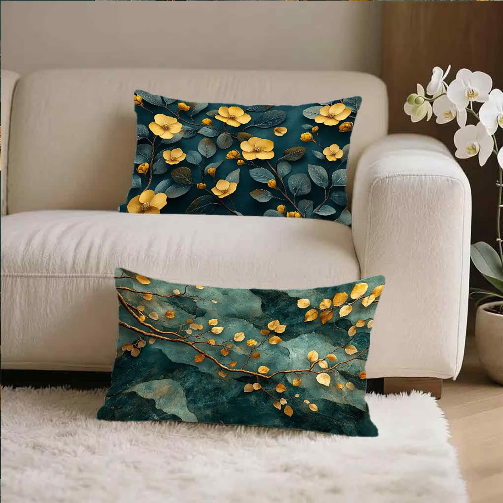 Federe Cuscino 60x80 Set di 2, Fiore Federe Cuscini Divano Velluto Morbido, Rettangolari Copricuscini 60x80cm Con Cerniera Invisibile, Copricuscino per Camera Casa Decorazioni, Nordico E-5581