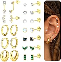 12 Pairs Women's Stainless Steel Earrings, 14 K Gold Surgical Steel Earrings, Hypoallergenic Hypoallergenic Cartilage Huggie Hoop Earrings Multi Piercing