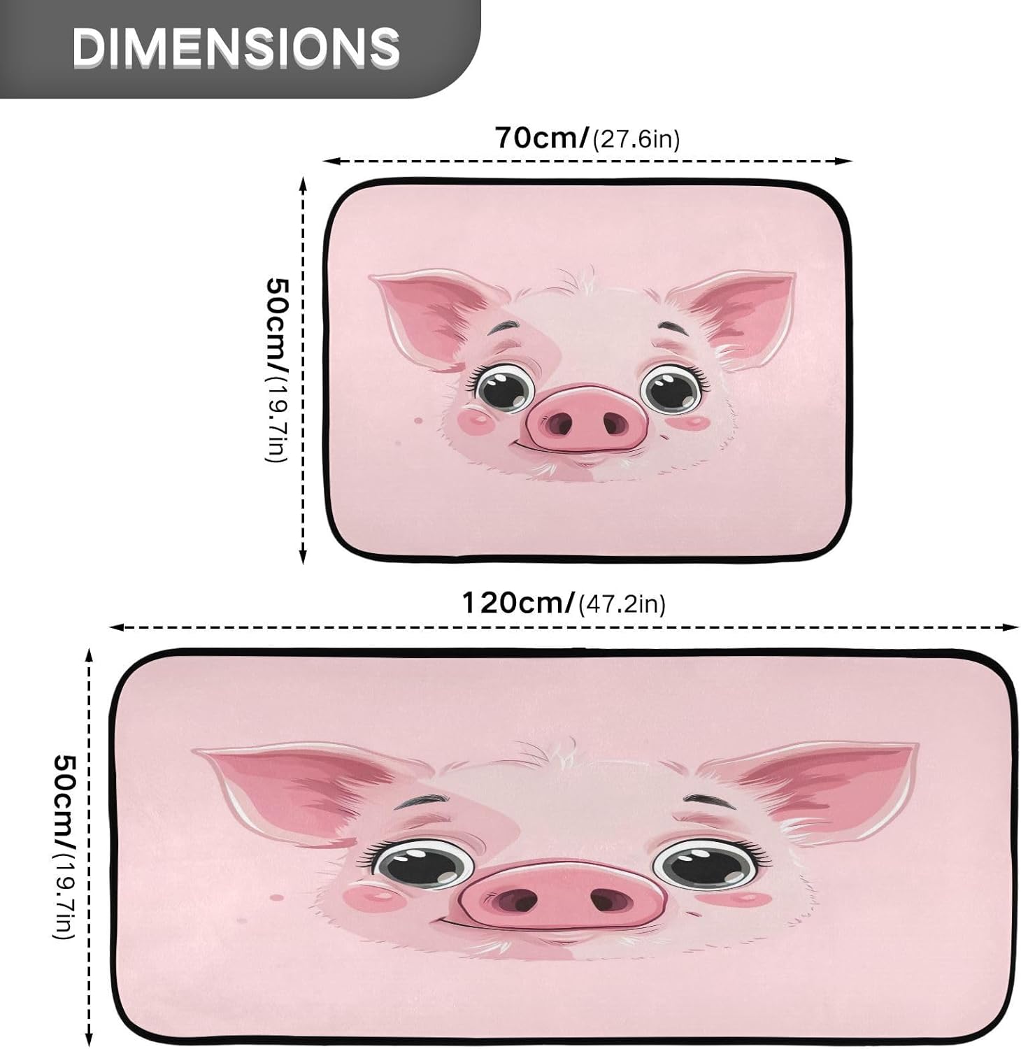 YETTASBIN Pink Pig Kitchen Rugs Set of 2, Waterproof Non-Slip Large Floor Mat Anti Fatigue Standing Mat for Office, Sink, Kitchen, Bedroom, Bathroom, Laundry