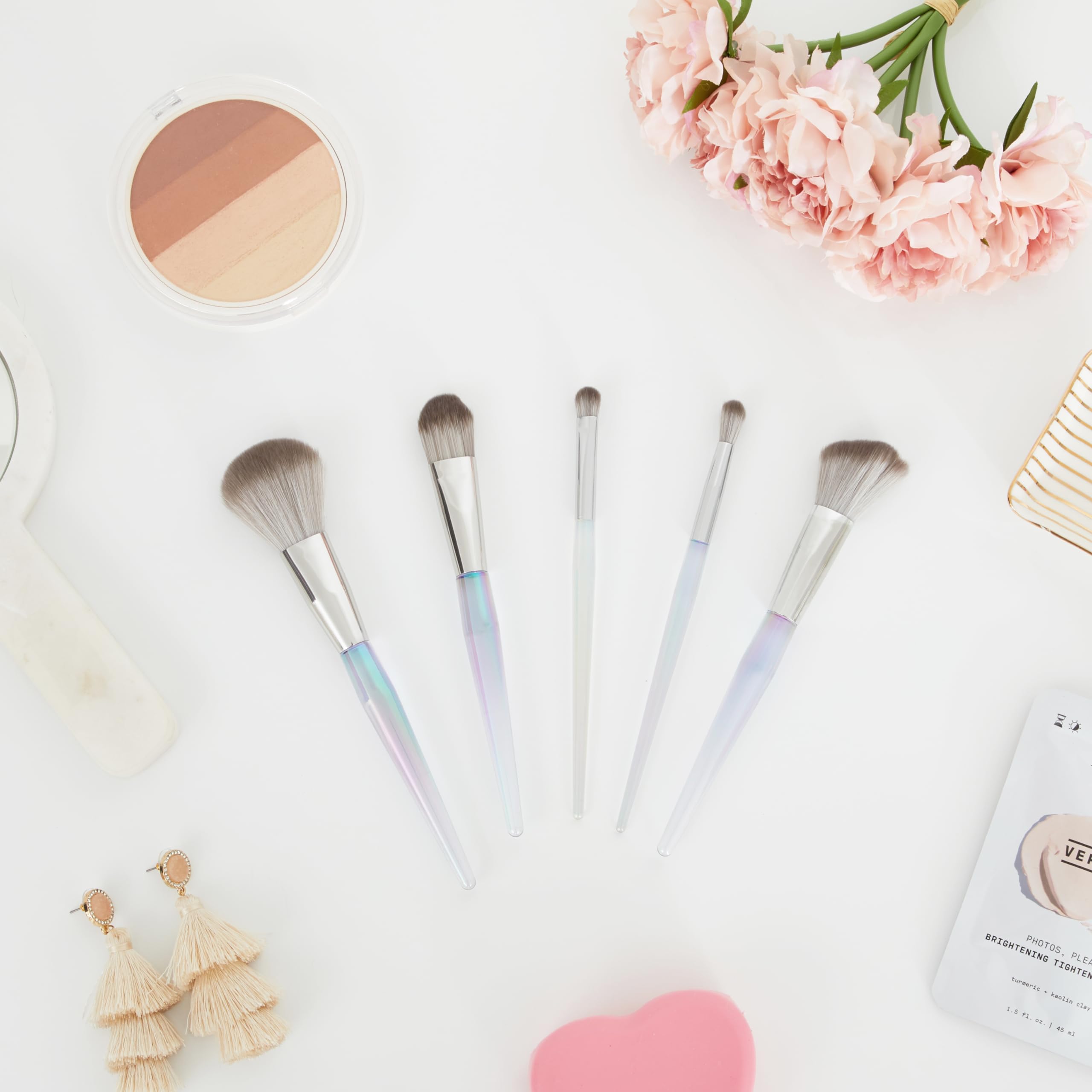 Candie Couture Lot de 5 pinceaux de maquillage comprenant un pinceau à ombre, un pinceau à fond de teint, un pinceau à poudre, un pinceau à blush biseauté et un pinceau