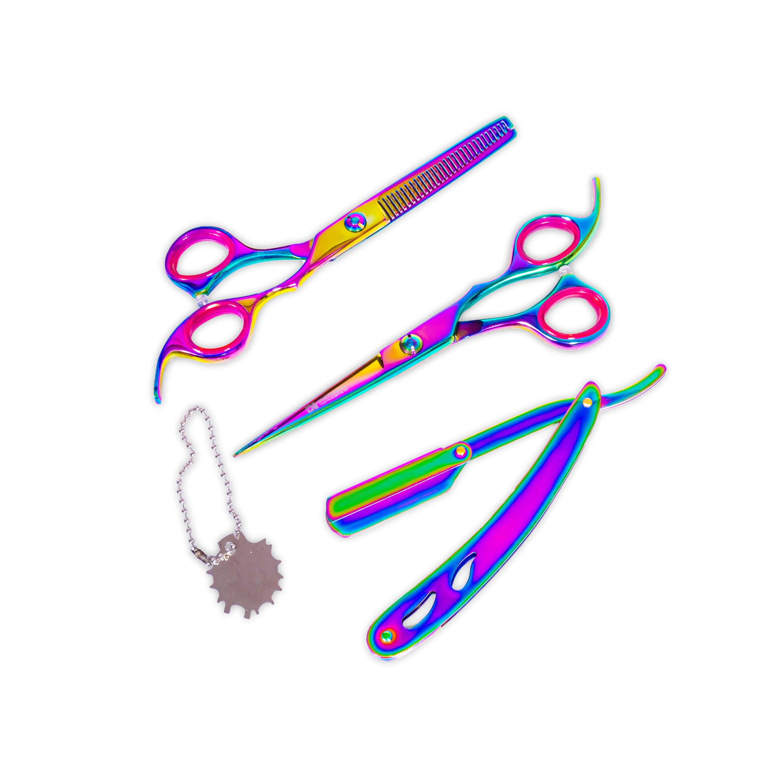 Dermax Proffesional Hair Cutting Scissors Set-Sharp Razor Edge Blade Hair Shears – Stainless Steel Hair Scissors Barber Set Professional, Rainbow