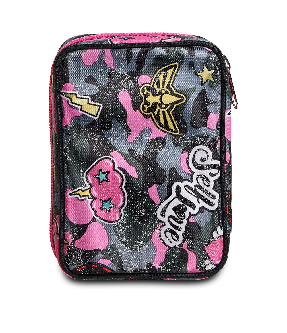 Astuccio Scuola Seven Speed Pad - Camoulove Girl Ragazza - Completo di Matite, Pennarelli - Grigio, Rosa