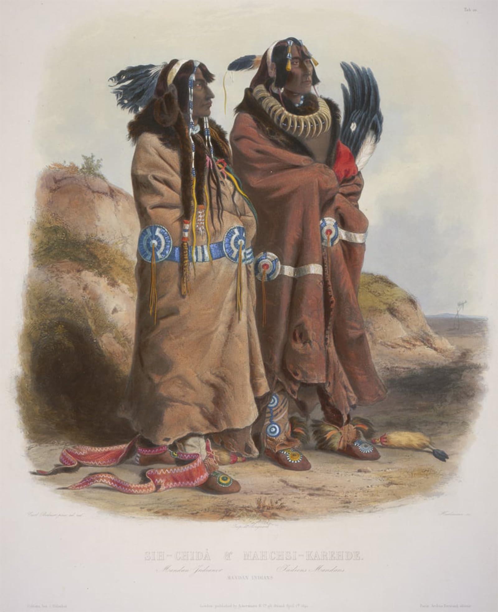 SERENDIPITP Vintage Picture Print on Canvas Wall Art Poster Sihchida and Mahchsikarehde Mandan Indians by Karl Bodmer Artwork Print Poster for Wall Decor 60x90cm
