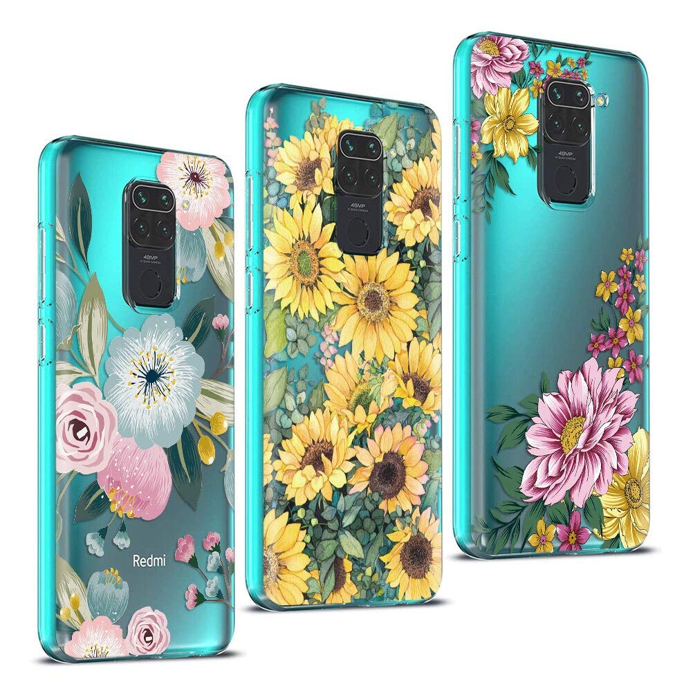 Yoedge 3 Pezzi Custodia Per Xiaomi Redmi Note 9 4G | Trasparente Morbida Ultra Sottile | Antiurto Con Disegno Alberi Di Natale