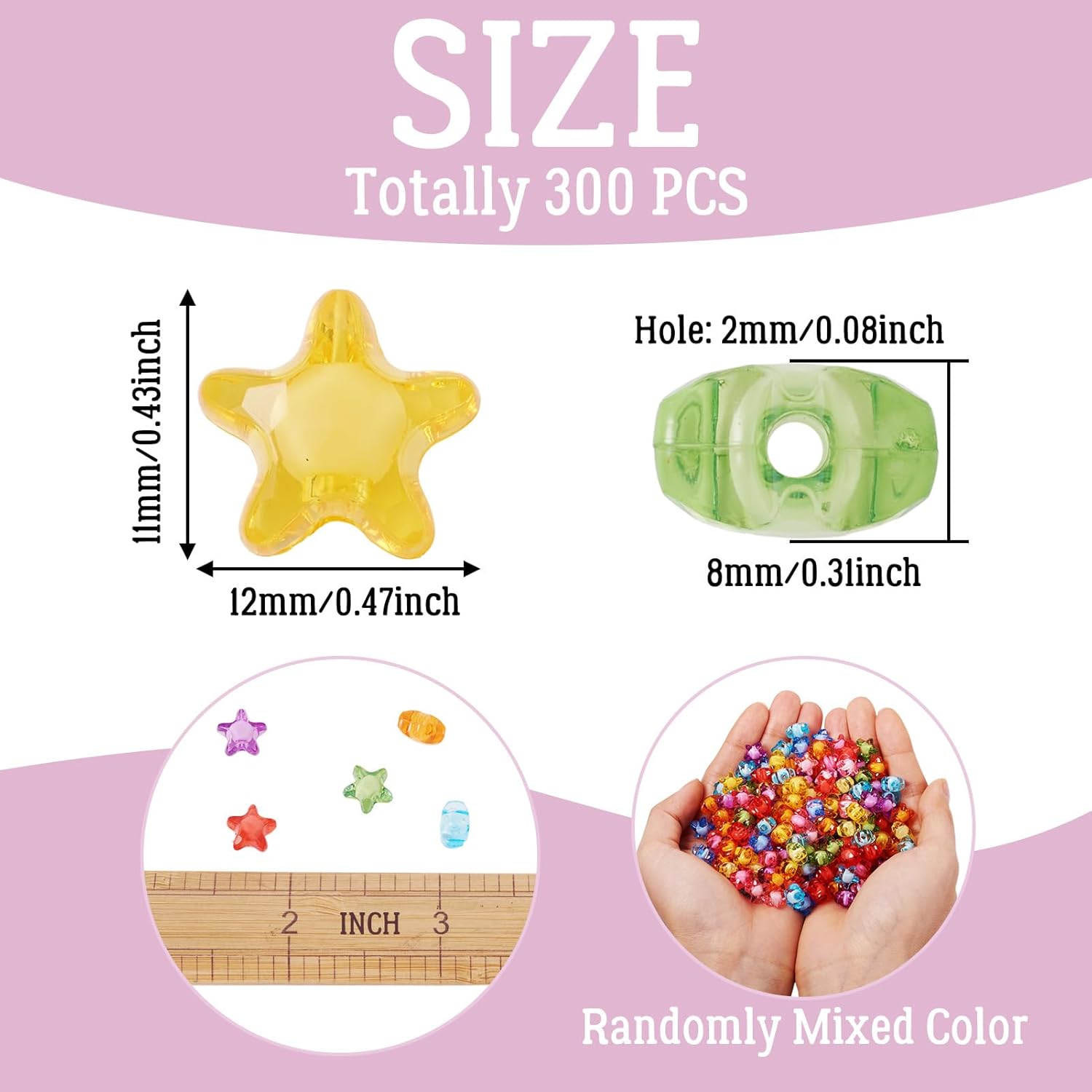 Pandahall 300Pcs Transparent Acrylic Star Beads 12mm Colorful Mini Crystal Acrylic Star Bead in Bead Loose Spacer Beads for DIY Jewelry Craft Making - Image 4