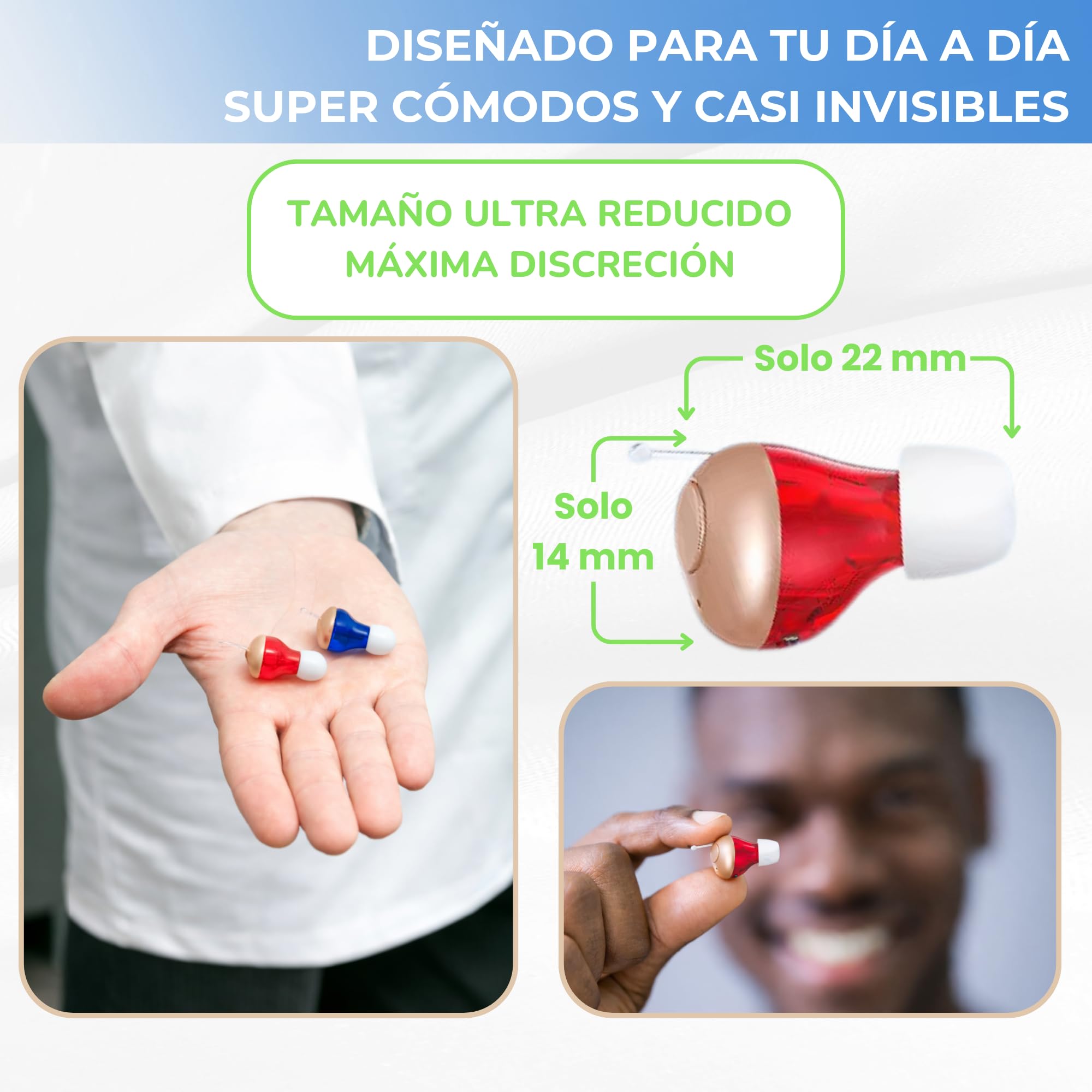 Amplificador de Sonido Recargable, Amplificador Auditivo CIC, Tamaño Ultra Reducido, Estuche Portátil Carga Rápida, 2 Unidades Intercambiables, Manual en Español, Larga Duración 80 Horas
