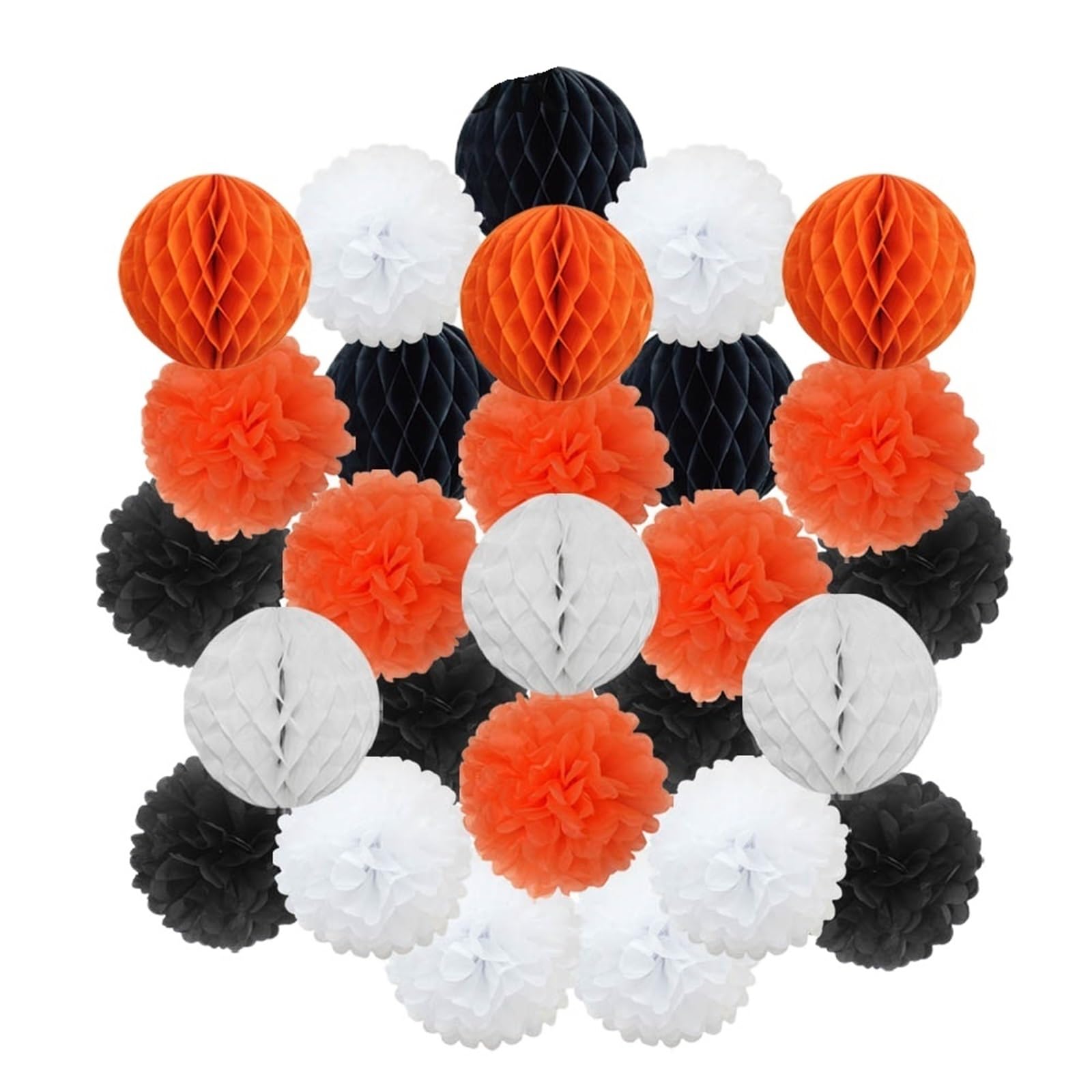 Paper Pom Poms Wedding Ceremony DIY Decoration Hanging Round Ball Honeycomb Paper Pompom for Baptism Birthday Party Favor(Black Orange,8inch(20cm))