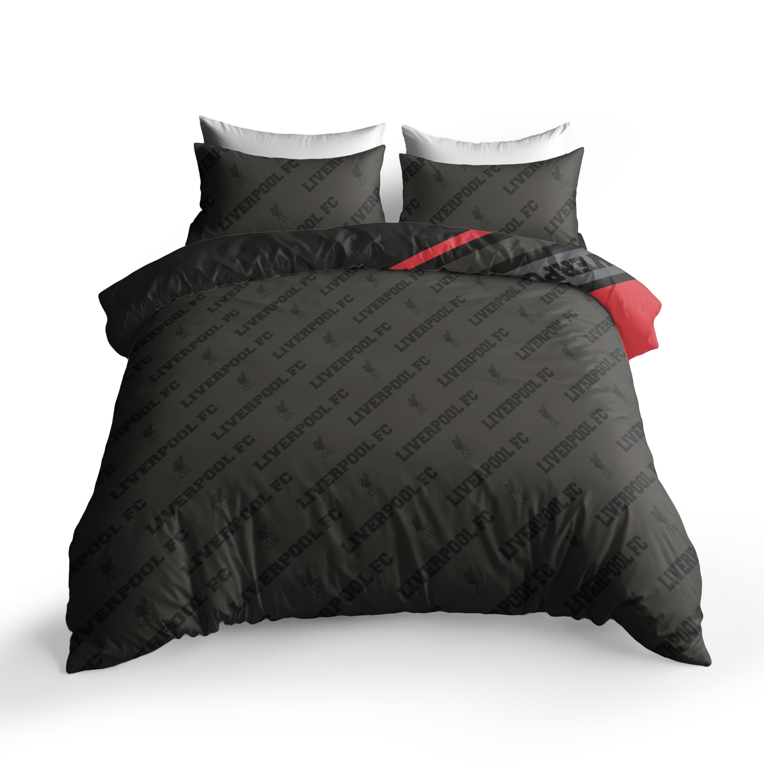 FOCO Parure de lit double réversible sous licence officielle Liverpool FC Dark Rayz avec housse de couette et taies d'oreiller